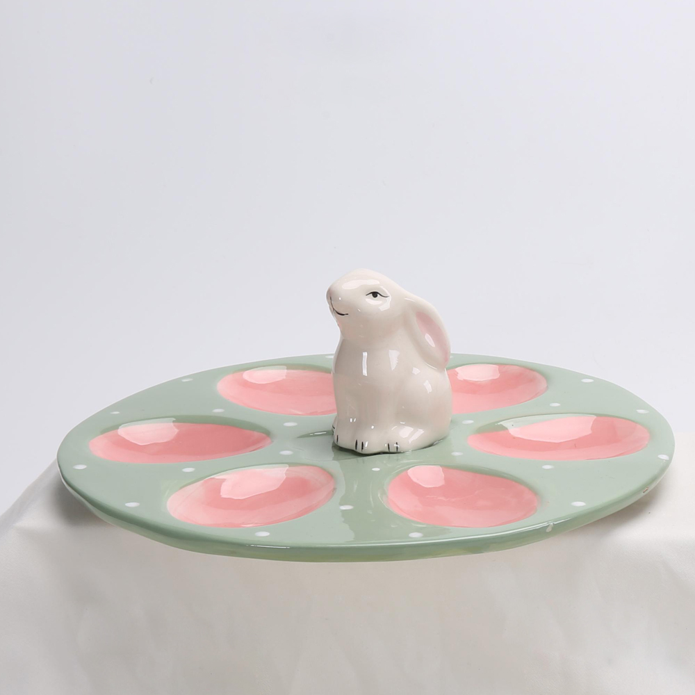 Bandeja de huevos de cerámica con forma de conejo creativo de fábrica, decoración de mesa para sala de estar, decoración del hogar, accesorios de cocina 6