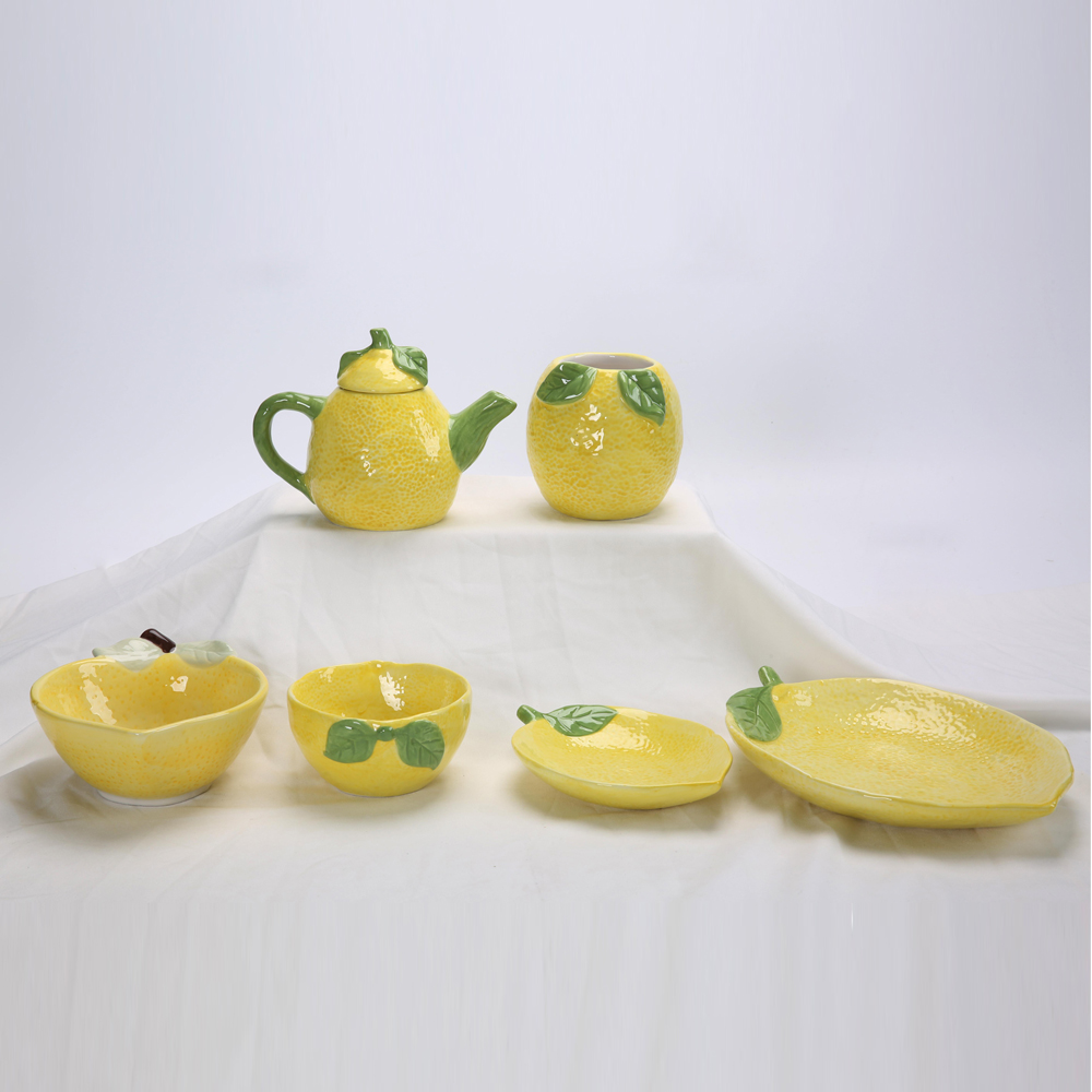 Plato de cerámica con forma de limón, bandeja de frutas, tetera de la tarde, taza de leche de verano, vajilla europea. 2