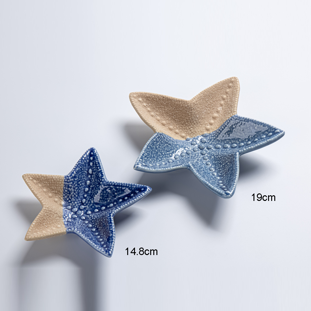 Bandeja de cerámica con forma de estrella de mar oceánica para guardar joyas, aretes, anillos, pulseras y otros objetos pequeños. 3