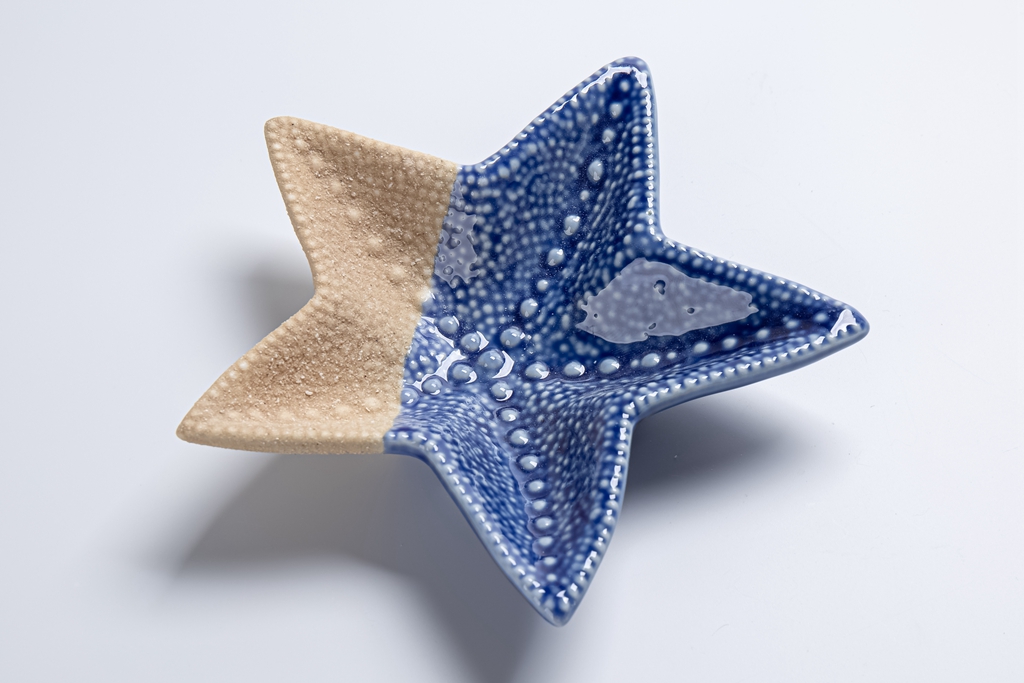Bandeja de cerámica con forma de estrella de mar oceánica para guardar joyas, aretes, anillos, pulseras y otros objetos pequeños. 5