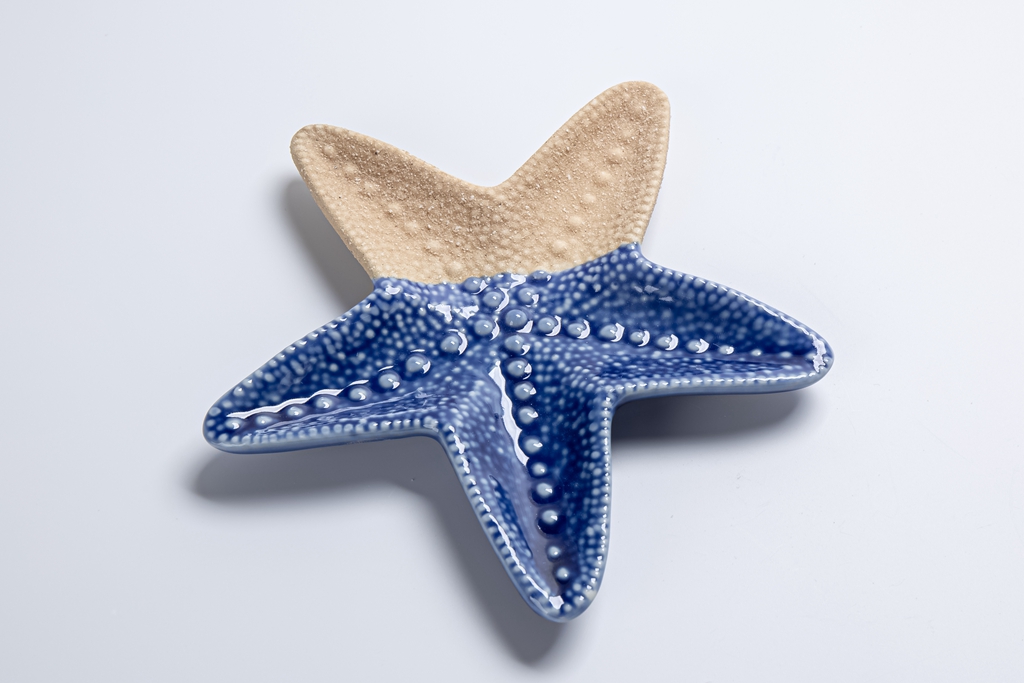 Bandeja de cerámica con forma de estrella de mar oceánica para guardar joyas, aretes, anillos, pulseras y otros objetos pequeños. 6