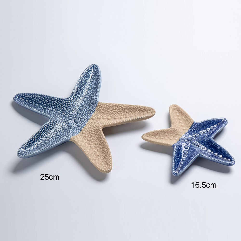 Bandeja de cerámica con forma de estrella de mar oceánica para guardar joyas, aretes, anillos, pulseras y otros objetos pequeños. 4