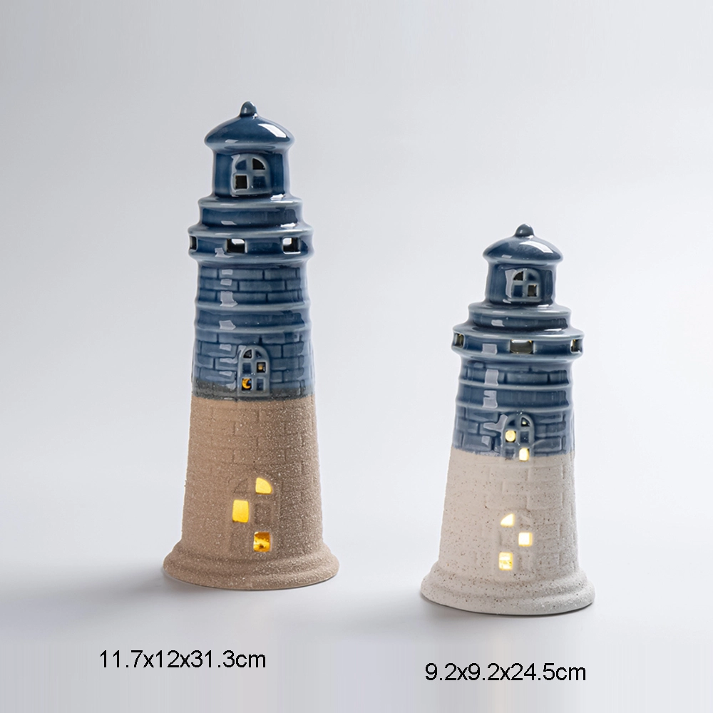 New Design Ocean Flash Lighthouse LED Figurine Ceramic Crafts Home Decor Ocean Decor 1