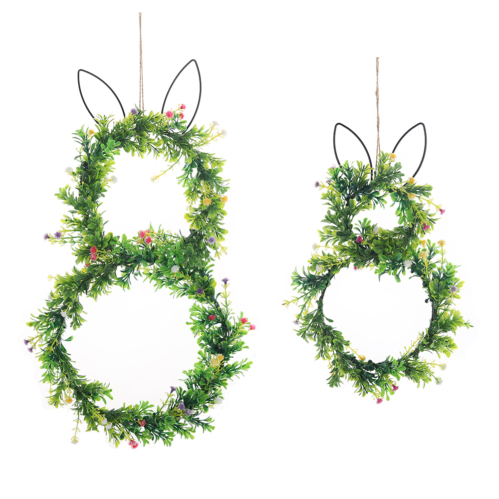 Corona de flores artificiales con forma de conejito de Pascua para decorar la pared, la ventana y la puerta principal del hogar. 1