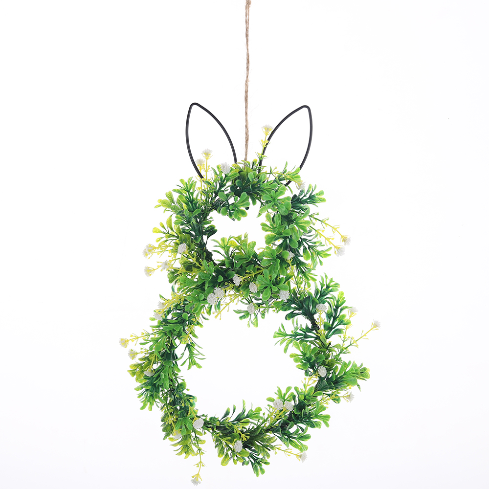 Corona de flores artificiales con forma de conejito de Pascua para decorar la pared, la ventana y la puerta principal del hogar. 4