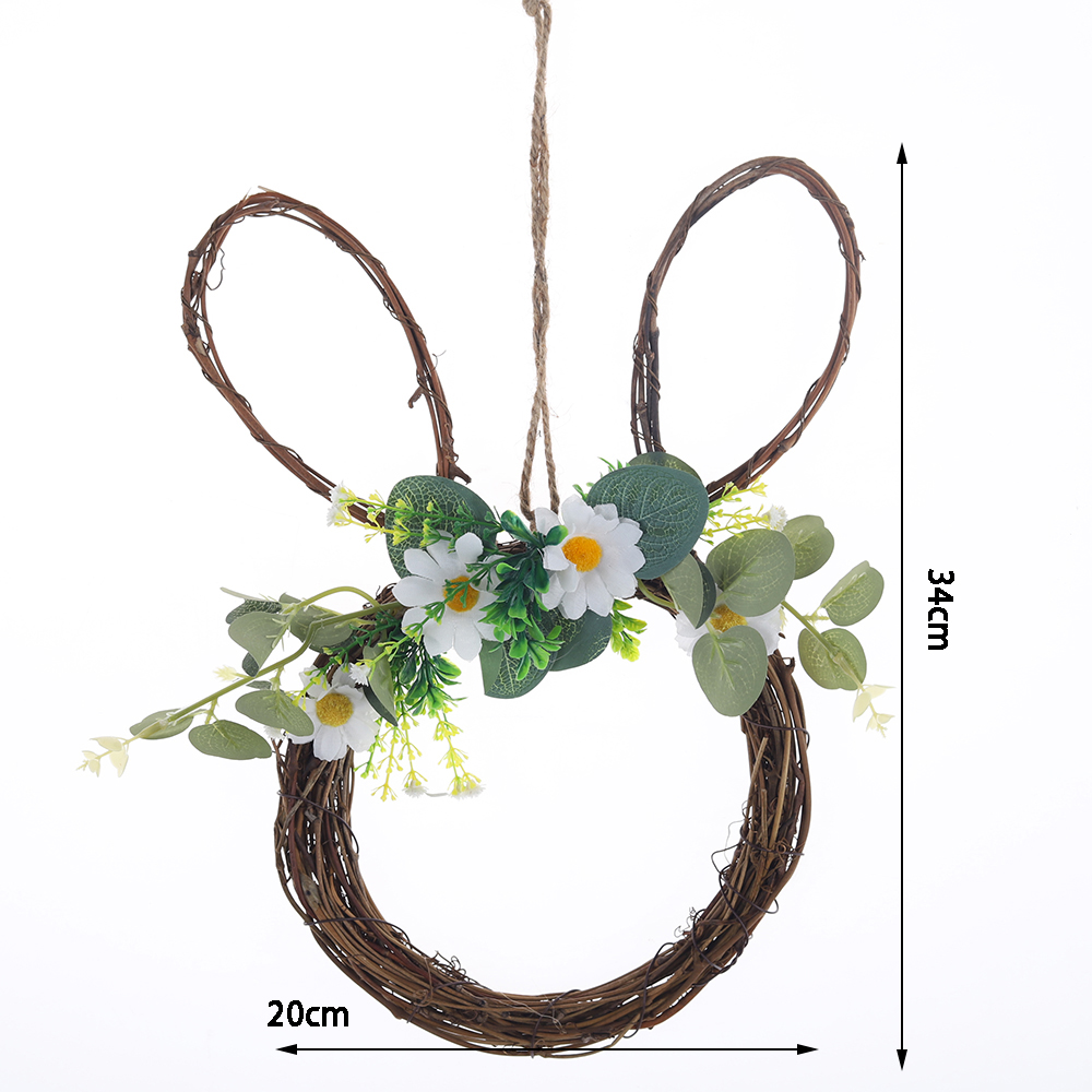 Corona de primavera de conejo de Pascua con huevo para colgar en la puerta principal. Corona de flores artificiales de conejo. 6