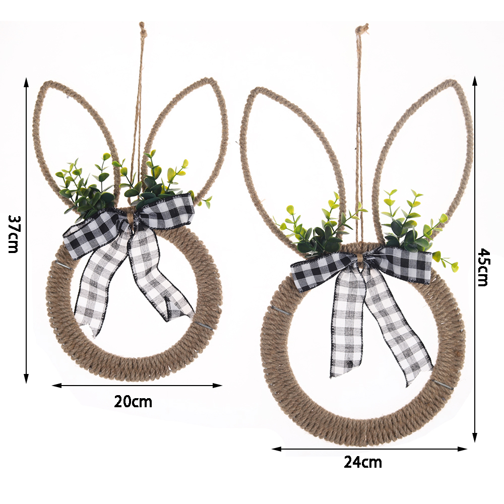 Corona de primavera de conejo de Pascua con huevo para colgar en la puerta principal. Corona de flores artificiales de conejo. 5