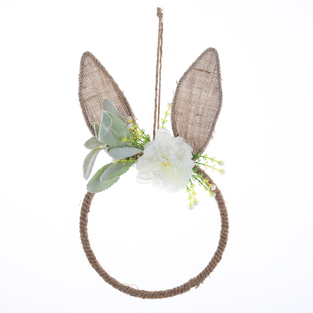 Corona de primavera de conejo de Pascua con huevo para colgar en la puerta principal. Corona de flores artificiales de conejo. 15