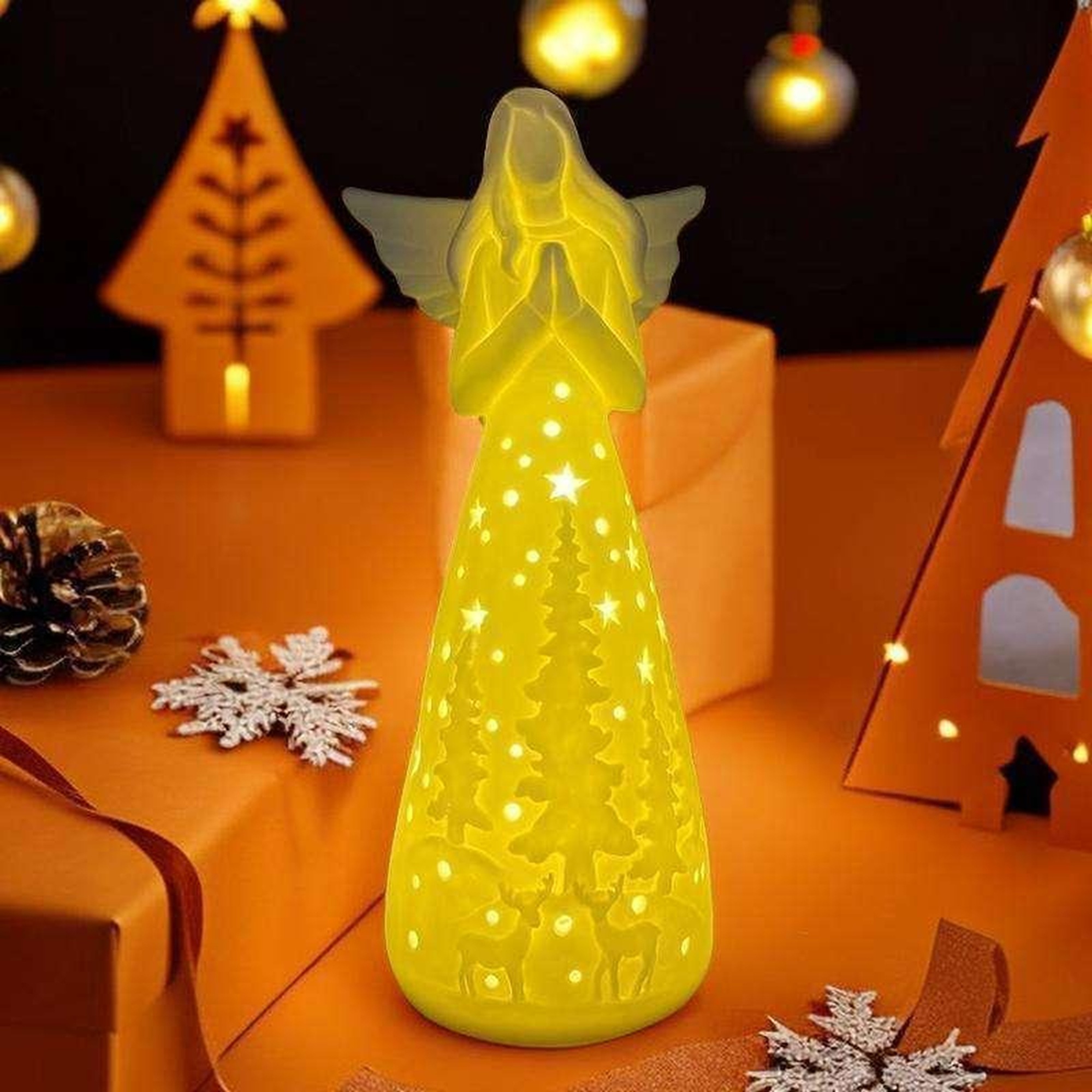 Ángel de oración hueco de cerámica creativo con luz LED, decoración personalizada europea para Navidad y Pascua, carillón de viento 2