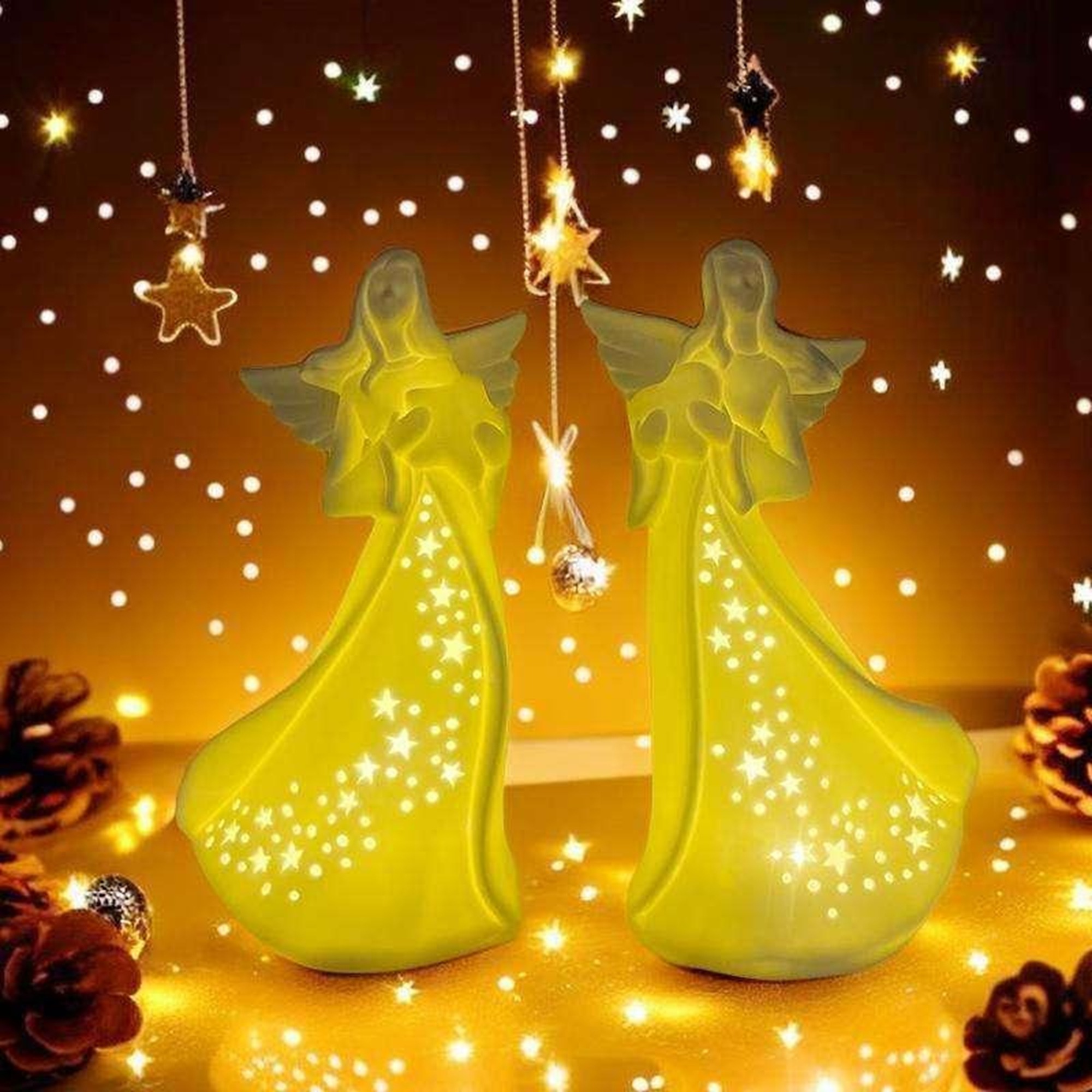 Ángel de oración hueco de cerámica creativo con luz LED, decoración personalizada europea para Navidad y Pascua, carillón de viento 1