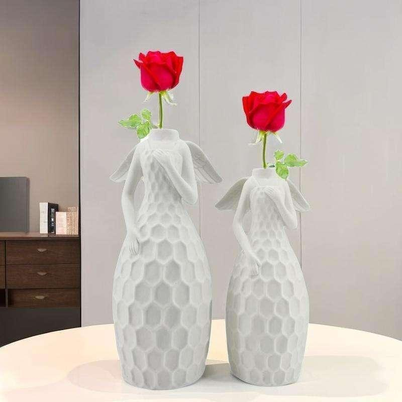 Ángel de oración hueco de cerámica creativo con luz LED, decoración personalizada europea para Navidad y Pascua, carillón de viento 5