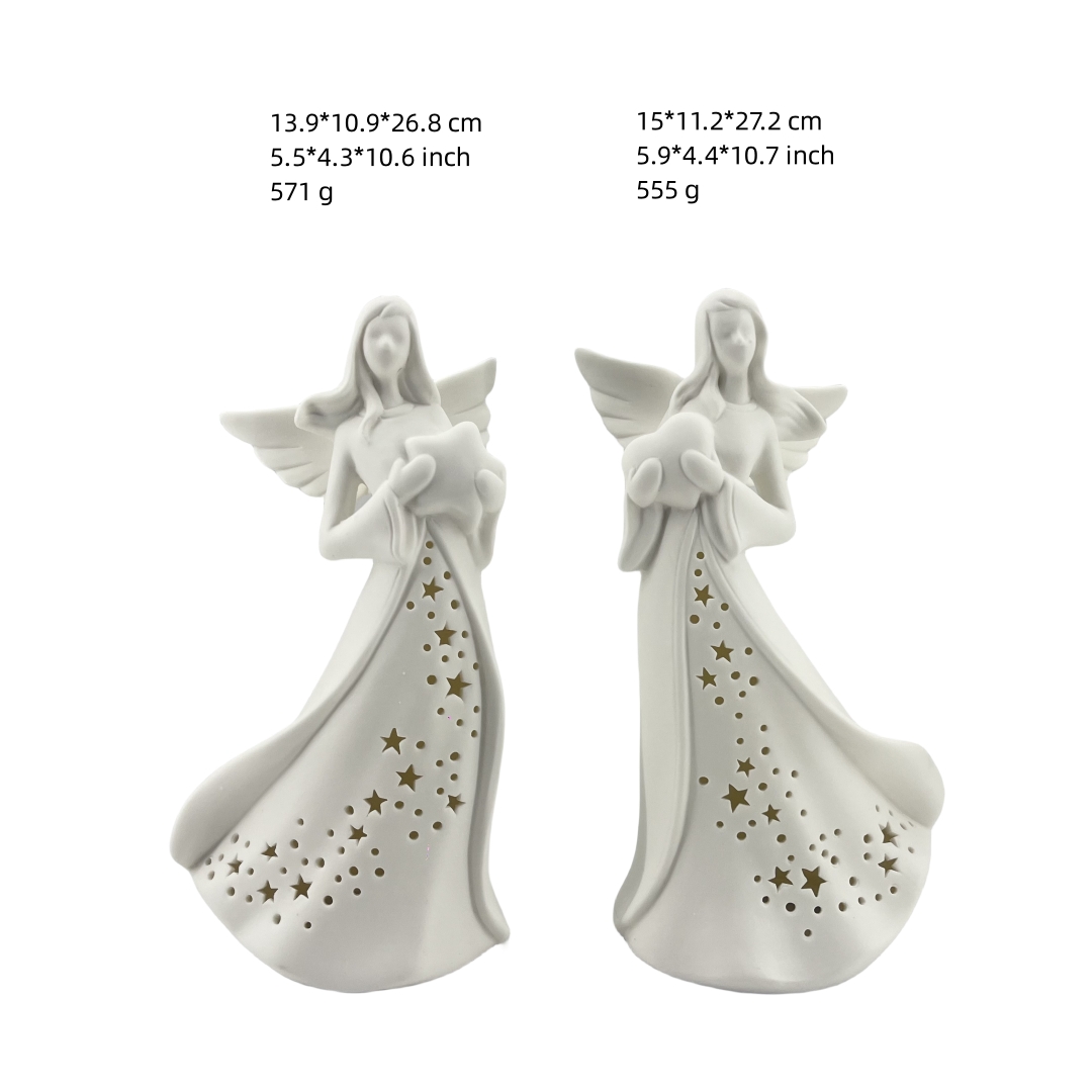 Ángel de oración hueco de cerámica creativo con luz LED, decoración personalizada europea para Navidad y Pascua, carillón de viento 8