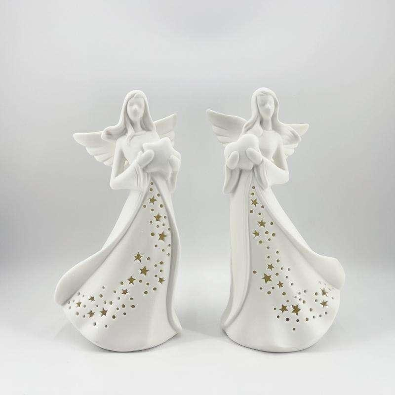 Ángel de oración hueco de cerámica creativo con luz LED, decoración personalizada europea para Navidad y Pascua, carillón de viento 7