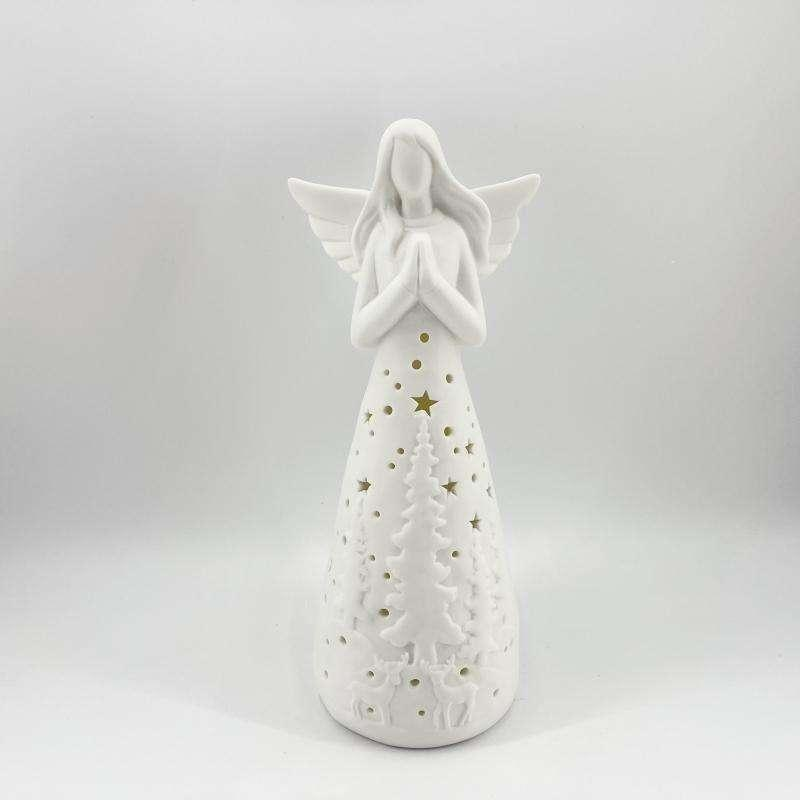 Ángel de oración hueco de cerámica creativo con luz LED, decoración personalizada europea para Navidad y Pascua, carillón de viento 6