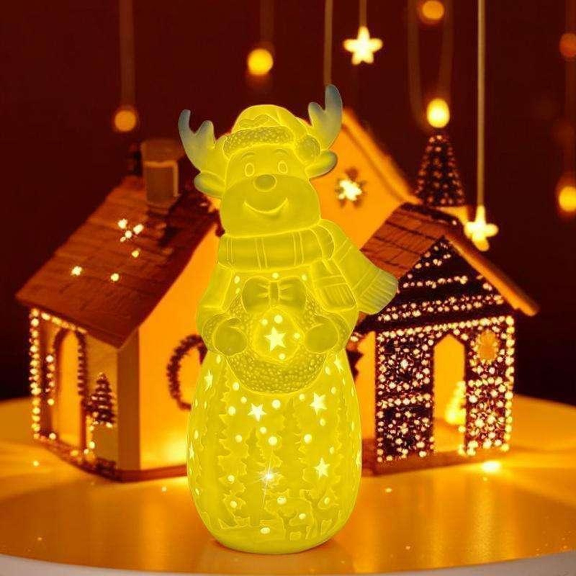 Neues Design Weihnachtskeramikdekor Kreativer Weihnachtsmann Elch Schneemann LED Dekor Nachttisch Nachtlicht 1