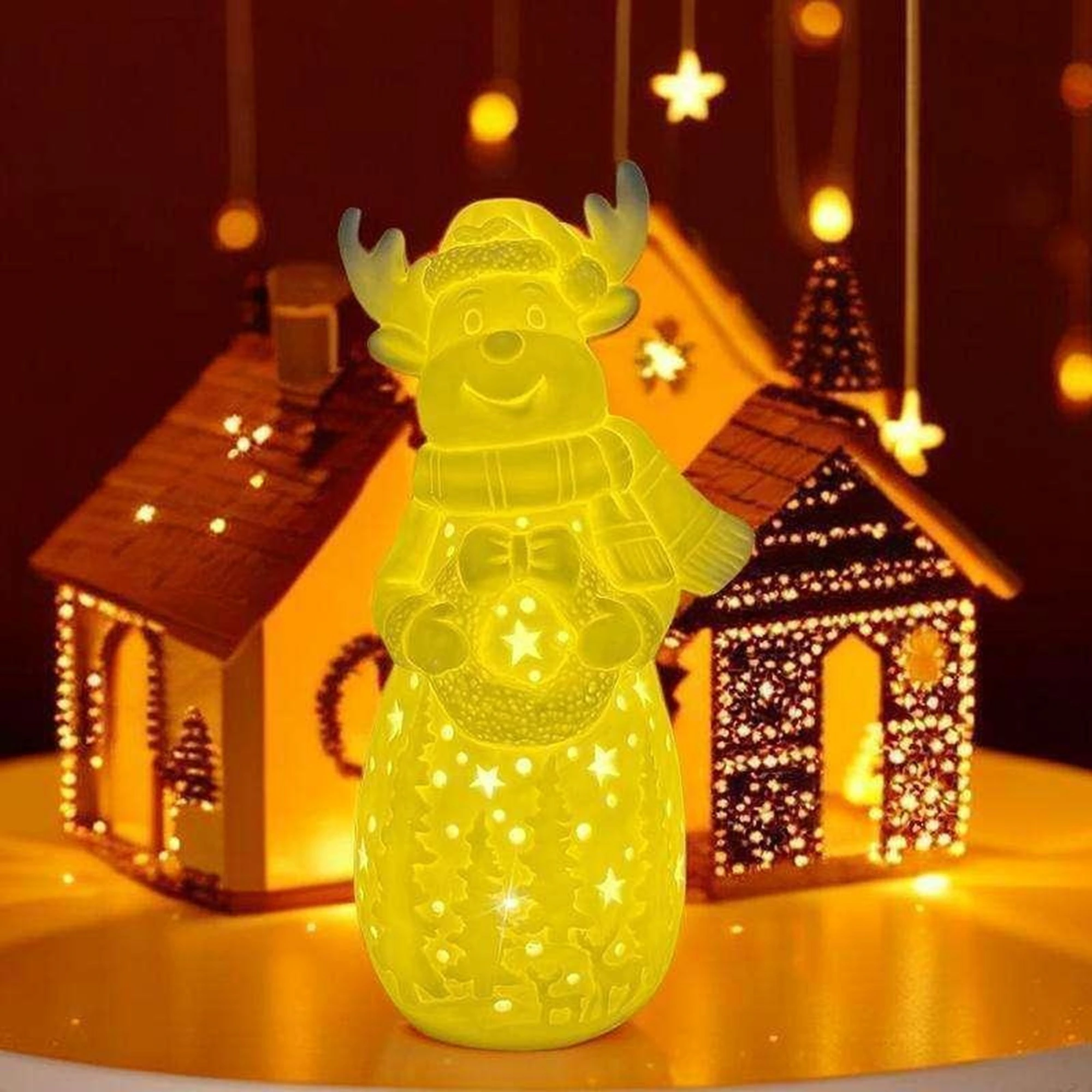 Neues Design Weihnachtskeramikdekor Kreativer Weihnachtsmann Elch Schneemann LED Dekor Nachttisch Nachtlicht 1