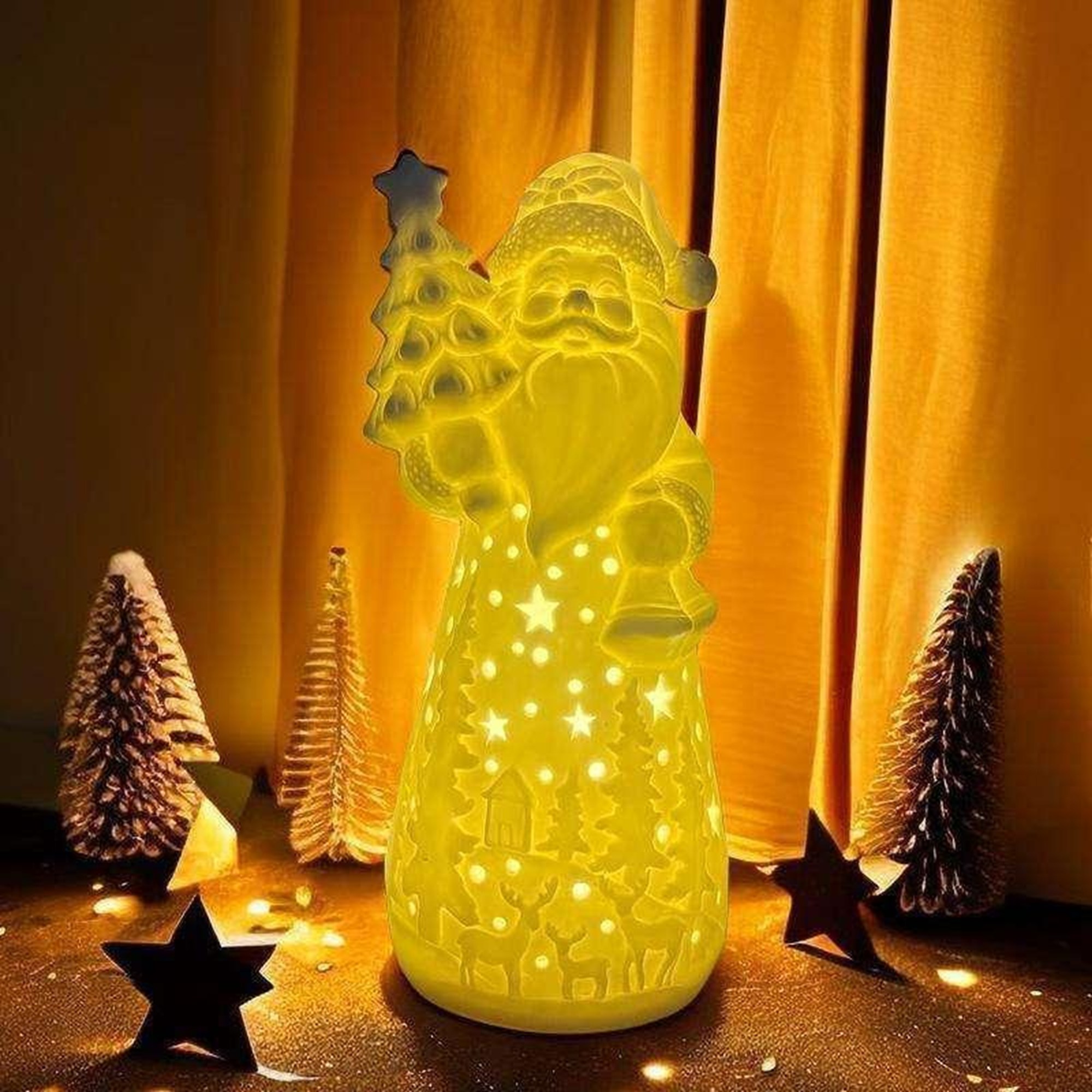 Neues Design Weihnachtskeramikdekor Kreativer Weihnachtsmann Elch Schneemann LED Dekor Nachttisch Nachtlicht 2