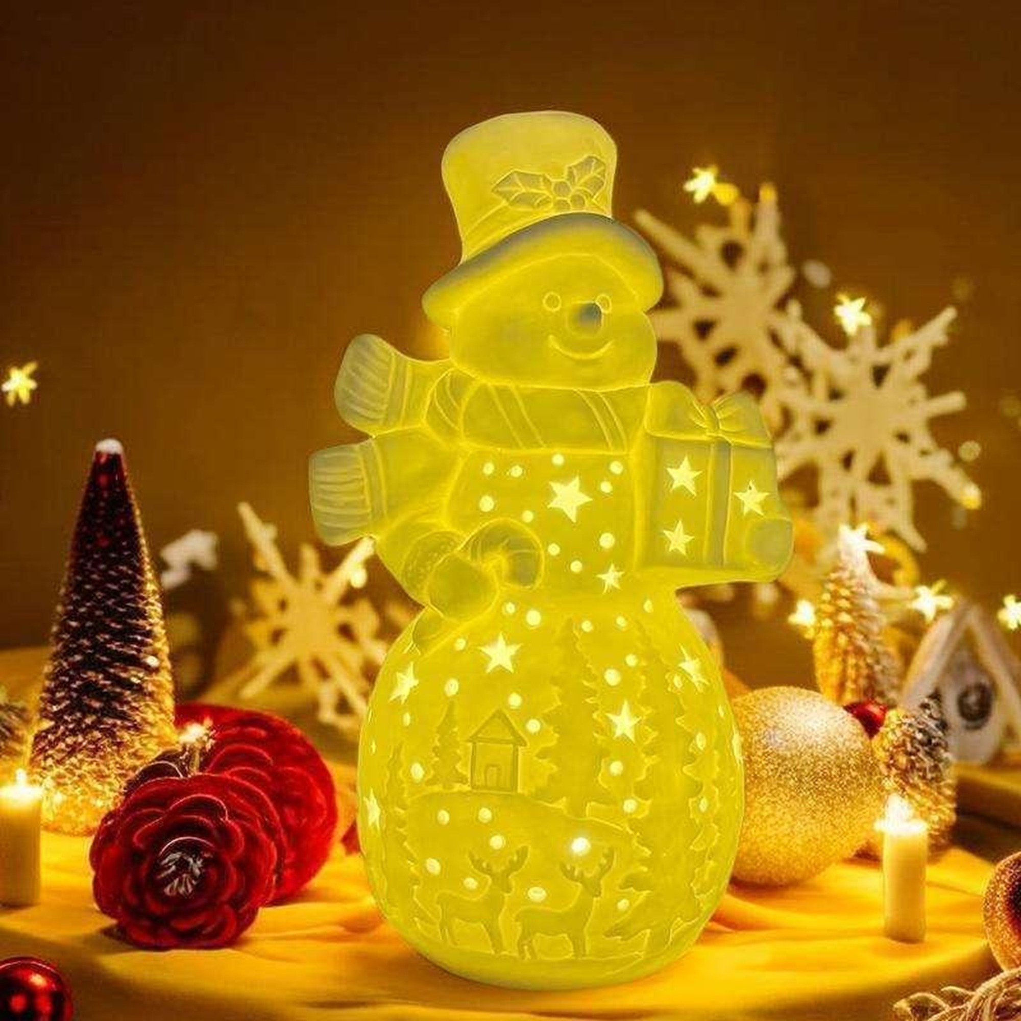 Neues Design Weihnachtskeramikdekor Kreativer Weihnachtsmann Elch Schneemann LED Dekor Nachttisch Nachtlicht 3
