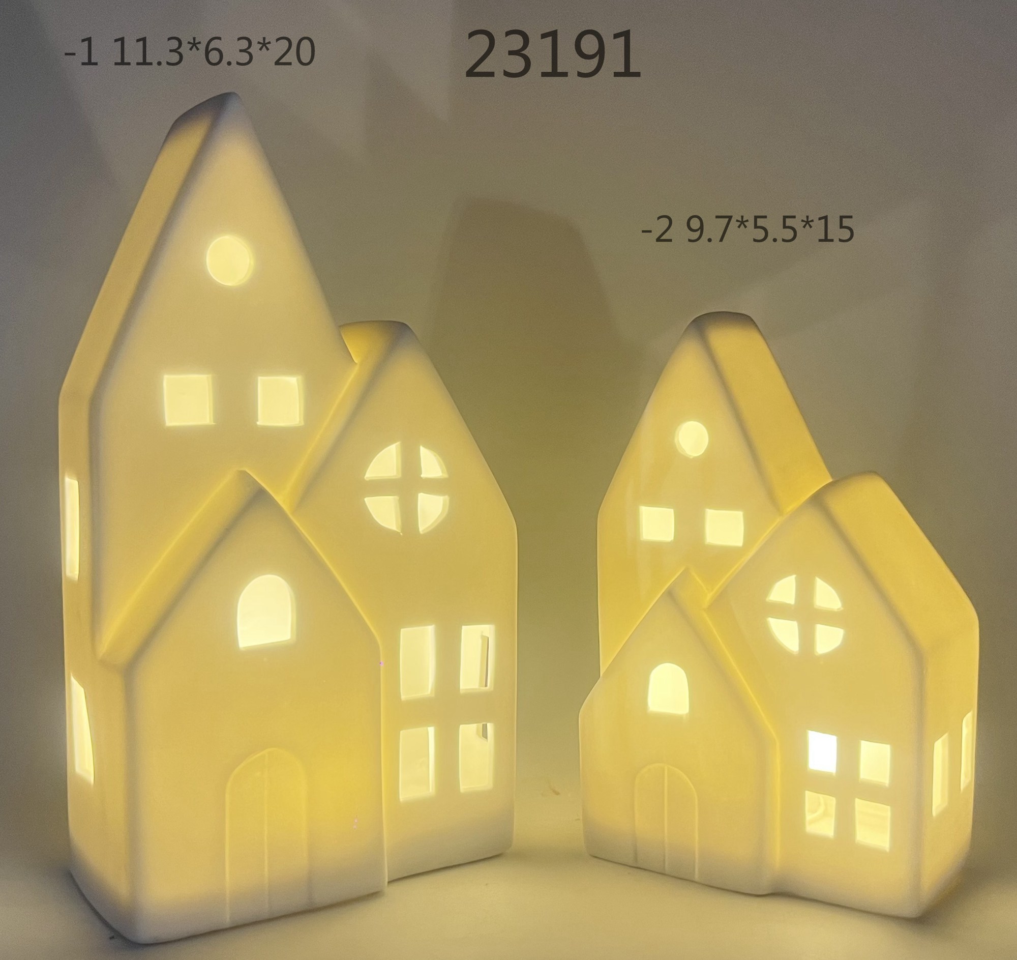 Weißes Porzellan Weihnachten LED beleuchtete weiße Häuser Dekor Miniatur Weihnachten Dorf Häuser Schneeflocke weiß leuchtende Schloss 4