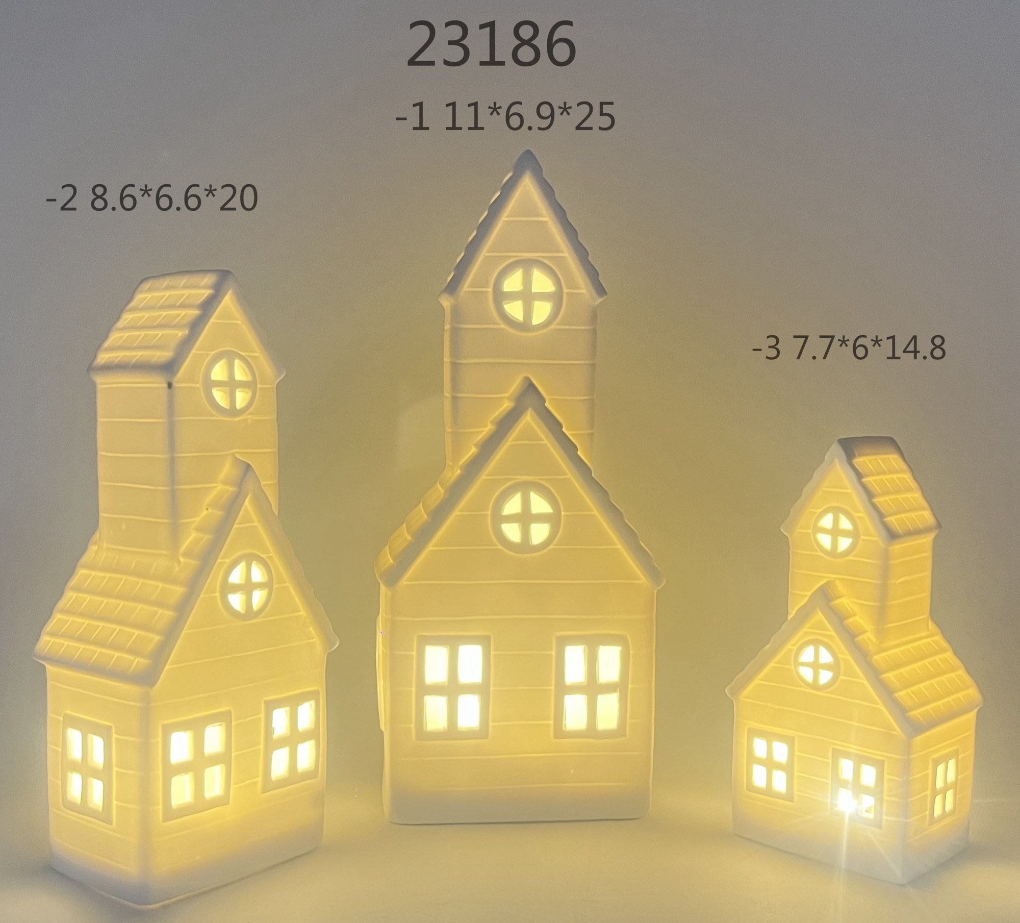 Weißes Porzellan Weihnachten LED beleuchtete weiße Häuser Dekor Miniatur Weihnachten Dorf Häuser Schneeflocke weiß leuchtende Schloss 10