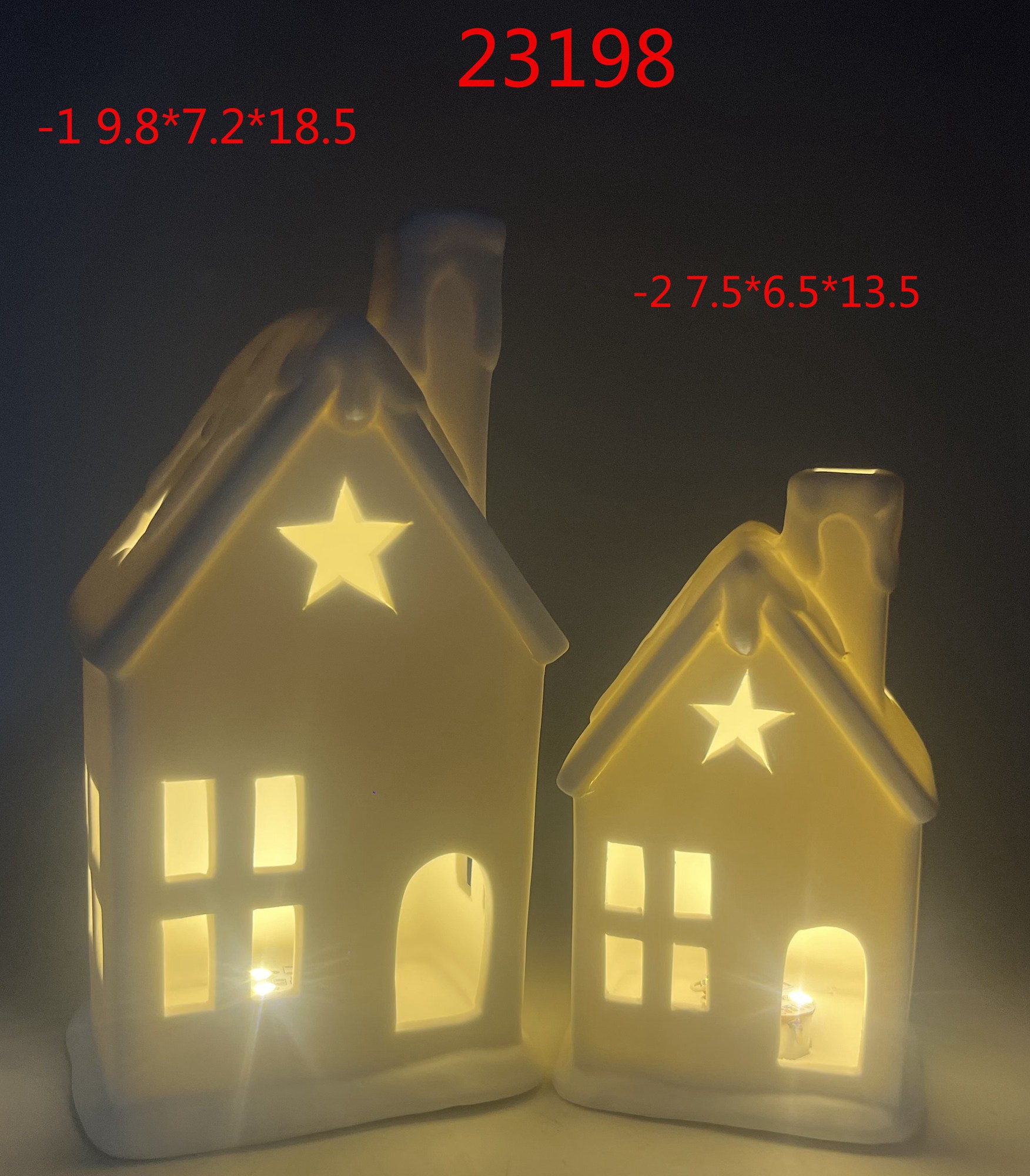 Weißes Porzellan Weihnachten LED beleuchtete weiße Häuser Dekor Miniatur Weihnachten Dorf Häuser Schneeflocke weiß leuchtende Schloss 8