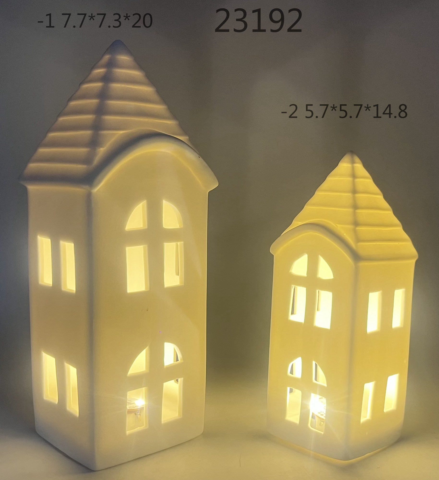 Weißes Porzellan Weihnachten LED beleuchtete weiße Häuser Dekor Miniatur Weihnachten Dorf Häuser Schneeflocke weiß leuchtende Schloss 9