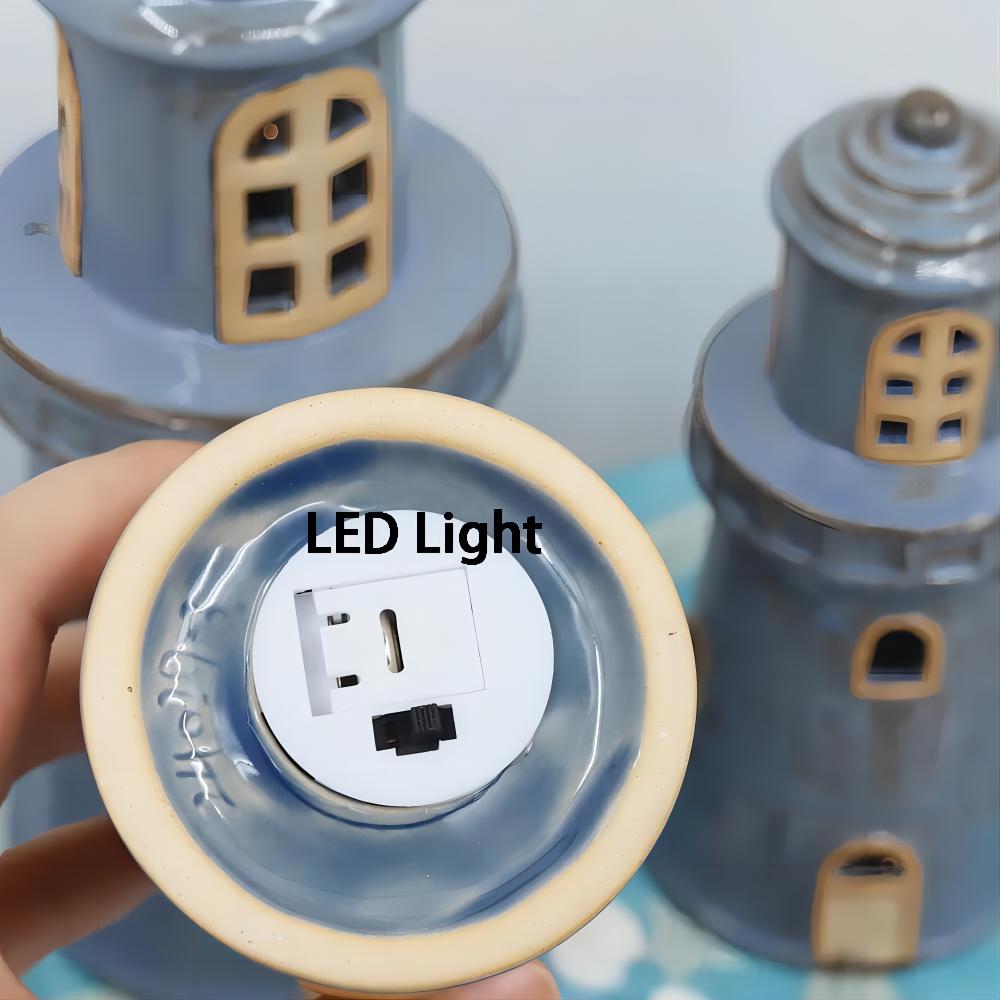 Escultura decorativa de cerámica con forma de faro LED con temática náutica para el hogar 7