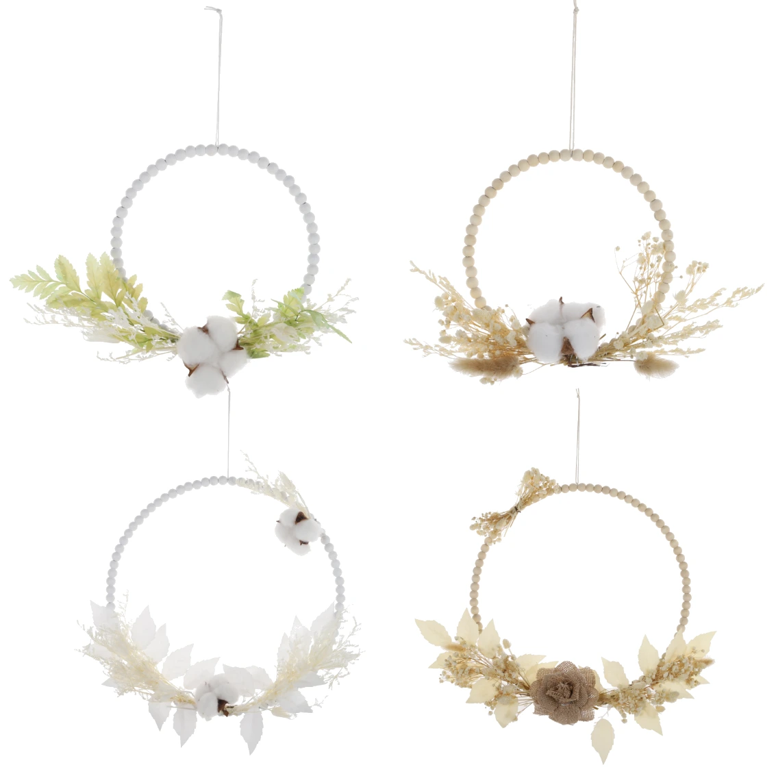 Corona bohemia de estilo rústico con flores artificiales colgantes para puerta de casa, boda, fiesta, pared 1