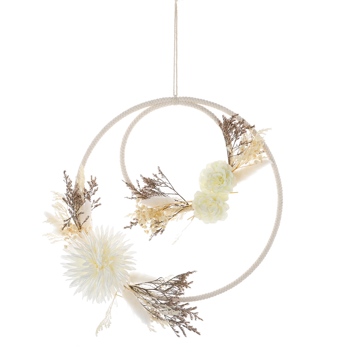 Corona bohemia de estilo rústico con flores artificiales colgantes para puerta de casa, boda, fiesta, pared1 1
