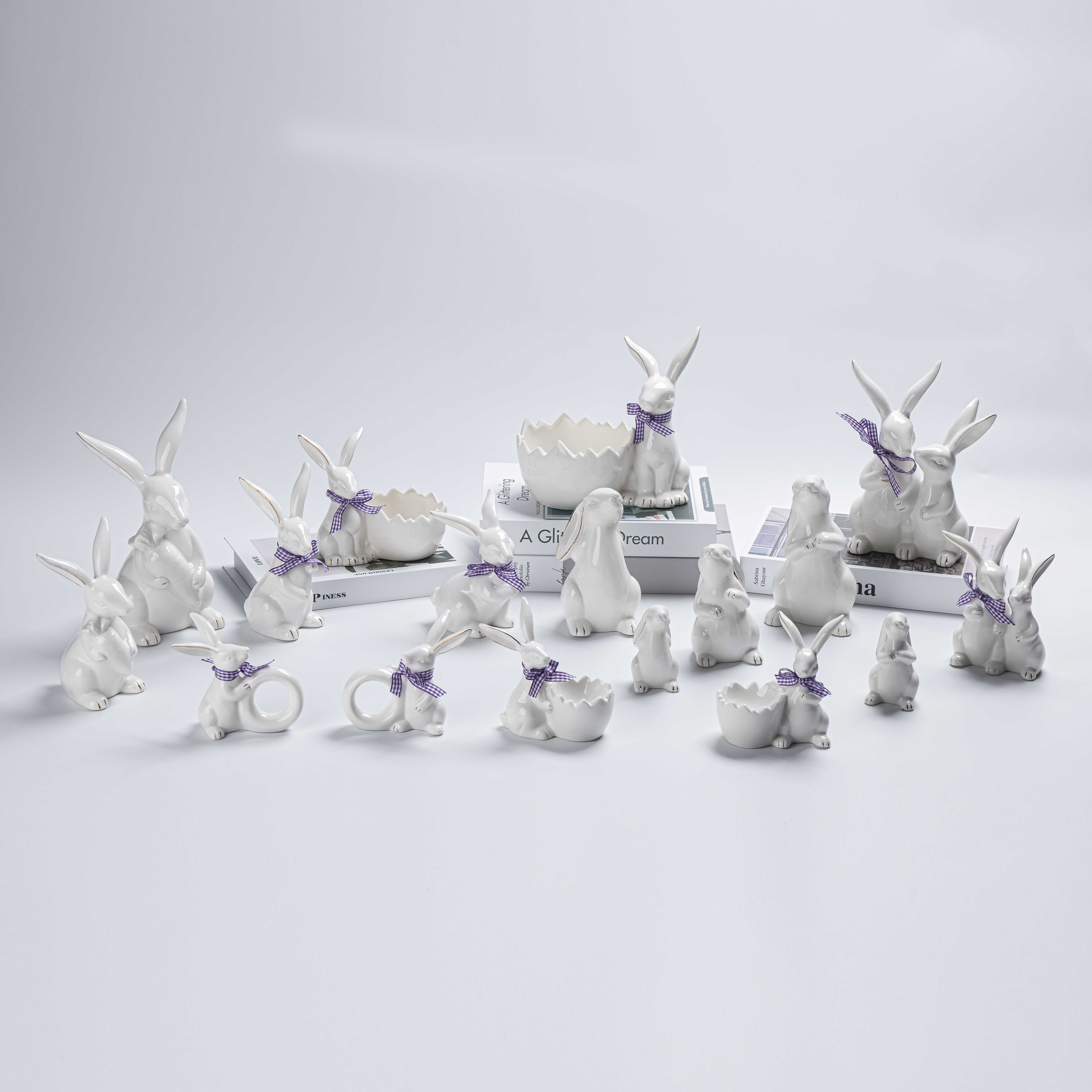 Mini figuras de conejo de cerámica, lindas esculturas en miniatura blancas para sala de estar, estilo moderno, estatua, maceta, tipo de mobiliario. 2