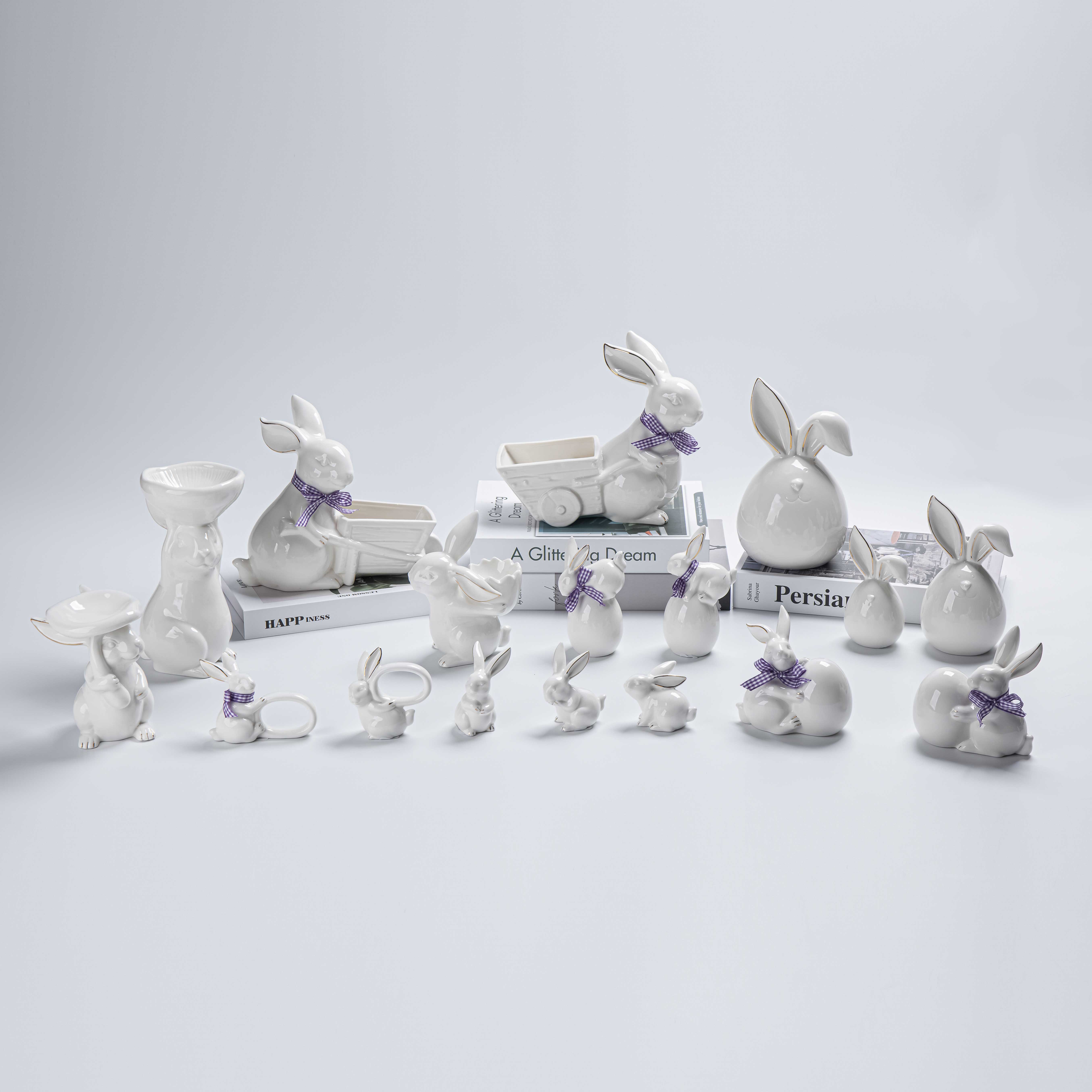 Mini figuras de conejo de cerámica, lindas esculturas en miniatura blancas para sala de estar, estilo moderno, estatua, maceta, tipo de mobiliario. 1