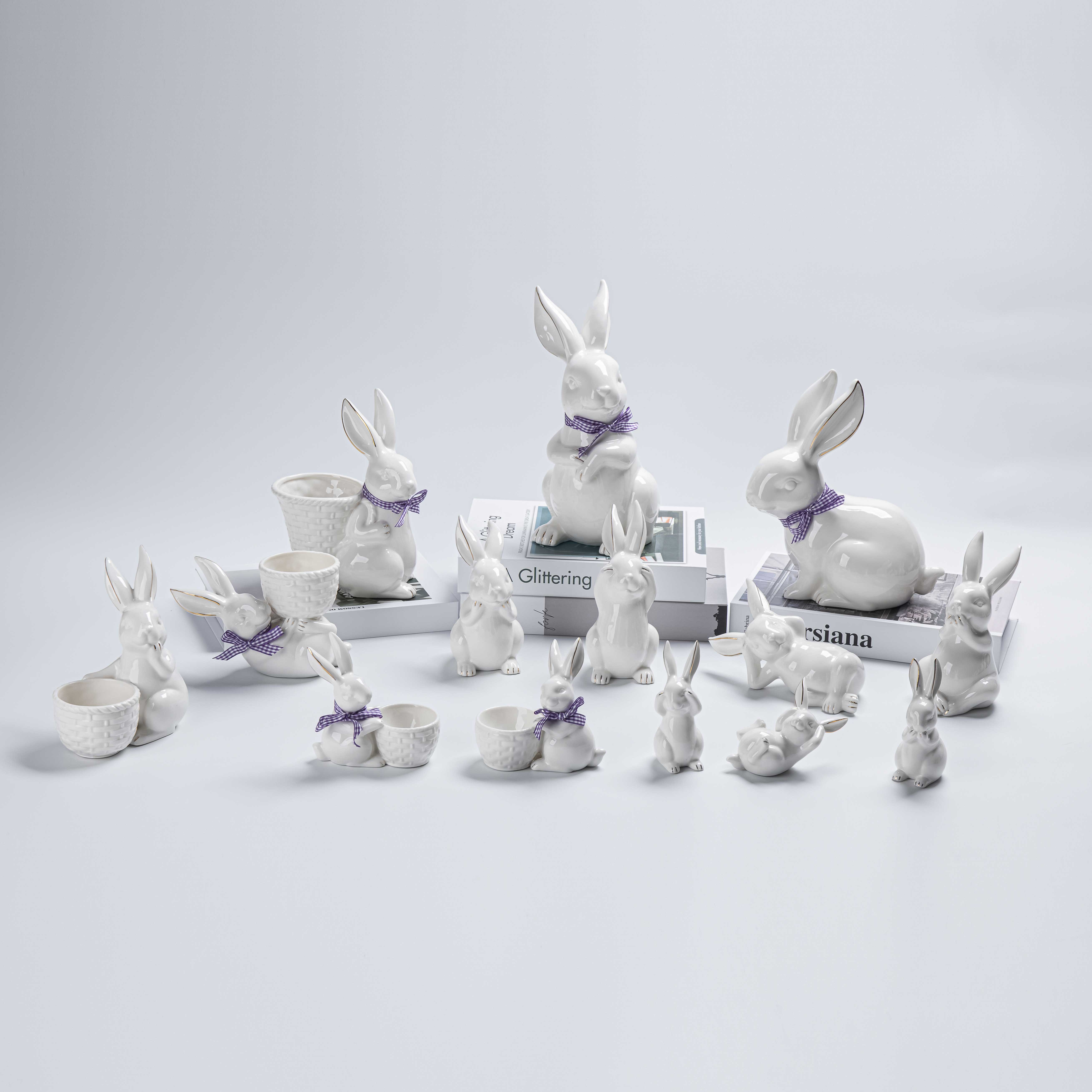 Mini figuras de conejo de cerámica, lindas esculturas en miniatura blancas para sala de estar, estilo moderno, estatua, maceta, tipo de mobiliario. 3