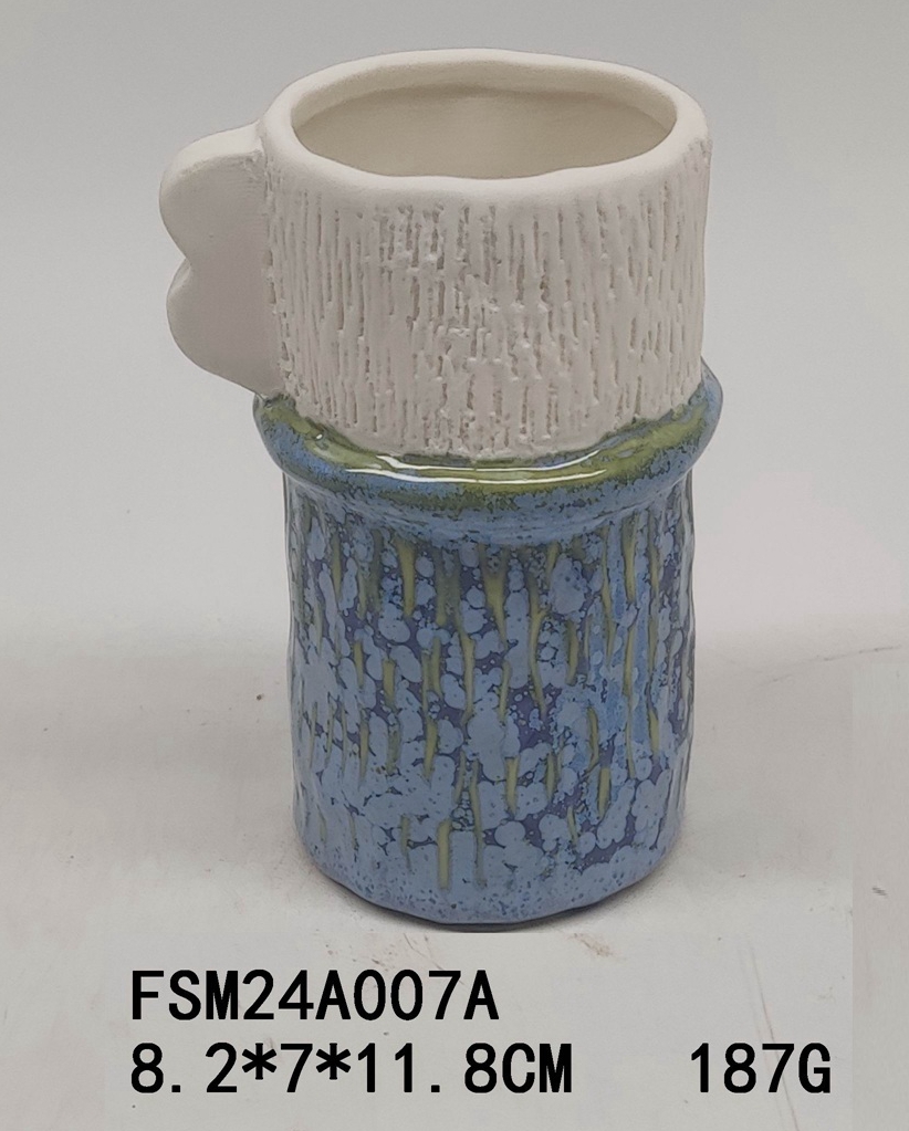 Jarrón de cerámica azul con horno retro de estilo campestre nórdico, flores secas campestres, decoración del hogar, rosas. 5