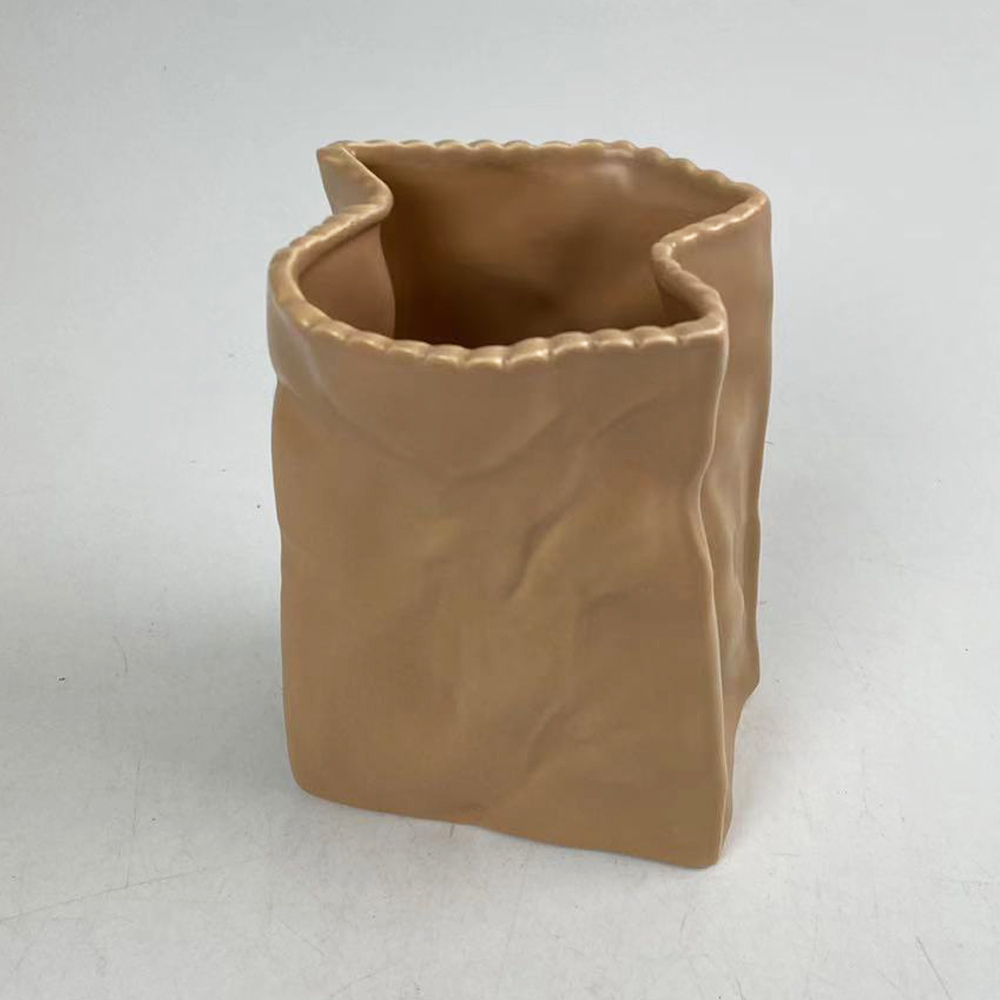 Jarrón de cerámica, florero, florero con forma de bolsa de papel arrugado, florero de cerámica, florero decorativo, florero para bodas, comedor, estantería 4