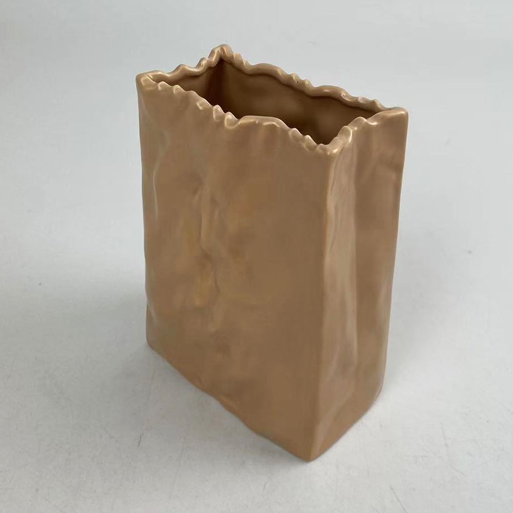 Jarrón de cerámica, florero, florero con forma de bolsa de papel arrugado, florero de cerámica, florero decorativo, florero para bodas, comedor, estantería 7