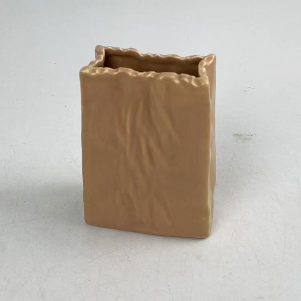 Jarrón de cerámica, florero, florero con forma de bolsa de papel arrugado, florero de cerámica, florero decorativo, florero para bodas, comedor, estantería 6