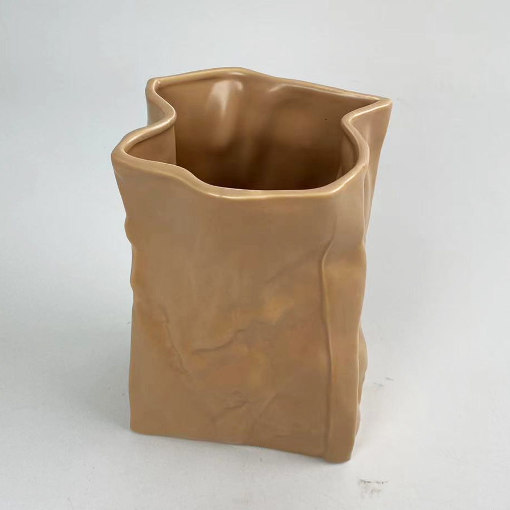Jarrón de cerámica, florero, florero con forma de bolsa de papel arrugado, florero de cerámica, florero decorativo, florero para bodas, comedor, estantería 9