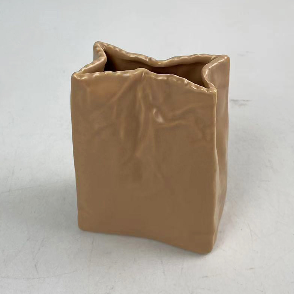 Jarrón de cerámica, florero, florero con forma de bolsa de papel arrugado, florero de cerámica, florero decorativo, florero para bodas, comedor, estantería 10
