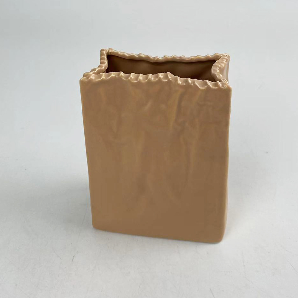 Jarrón de cerámica, florero, florero con forma de bolsa de papel arrugado, florero de cerámica, florero decorativo, florero para bodas, comedor, estantería 8