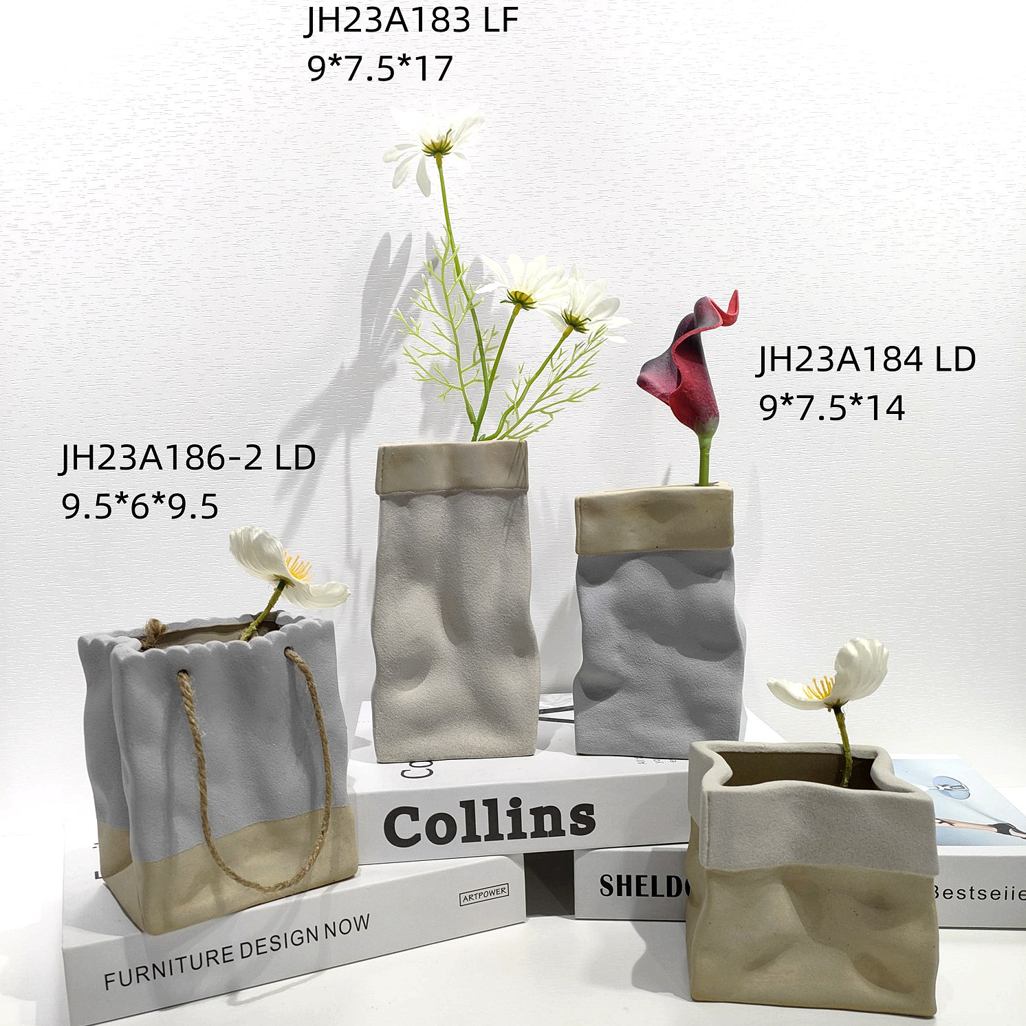Vasen Weiß Falten Papier Tasche Keramik Dekor Wohnzimmer Blume Anordnung Blume Desktop Decor Home Decor 3