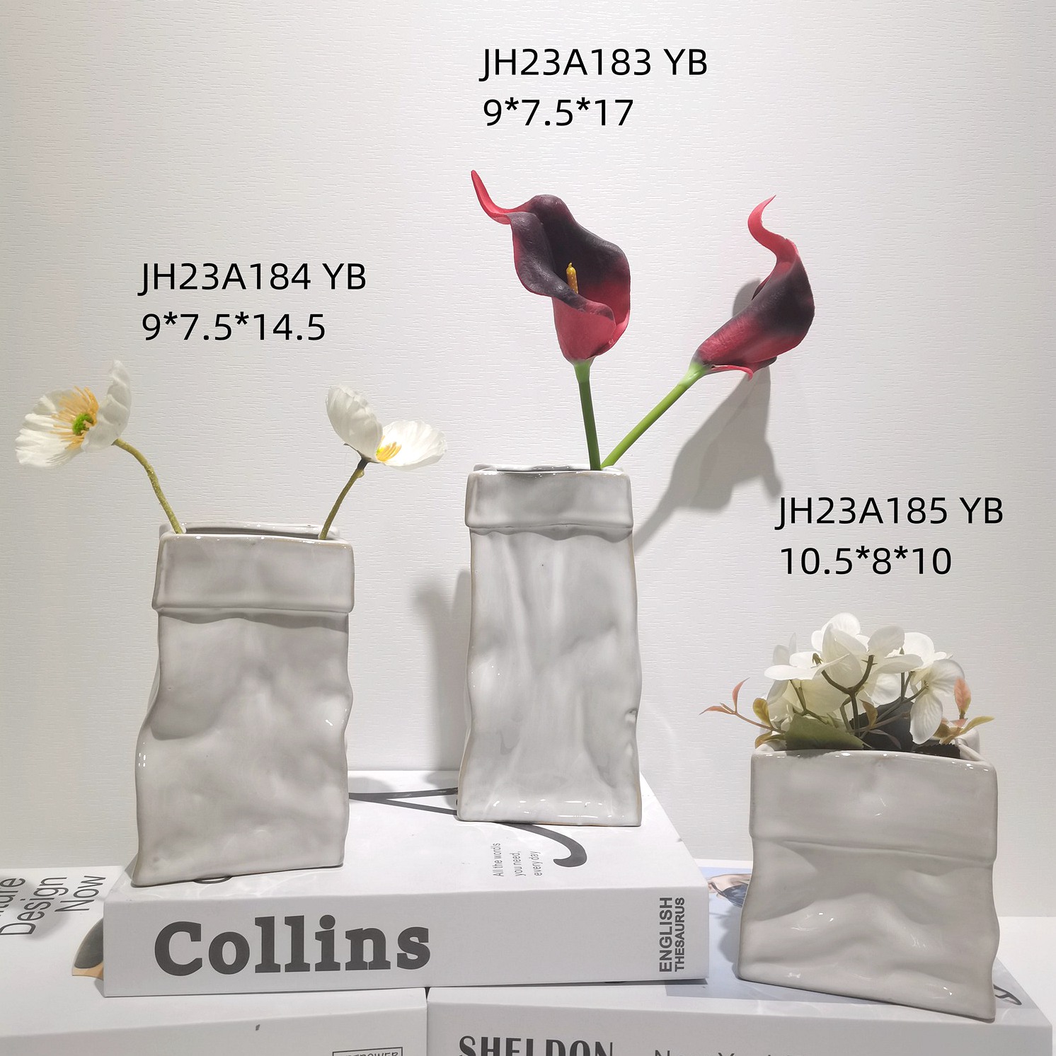 Vasen Weiß Falten Papier Tasche Keramik Dekor Wohnzimmer Blume Anordnung Blume Desktop Decor Home Decor 4