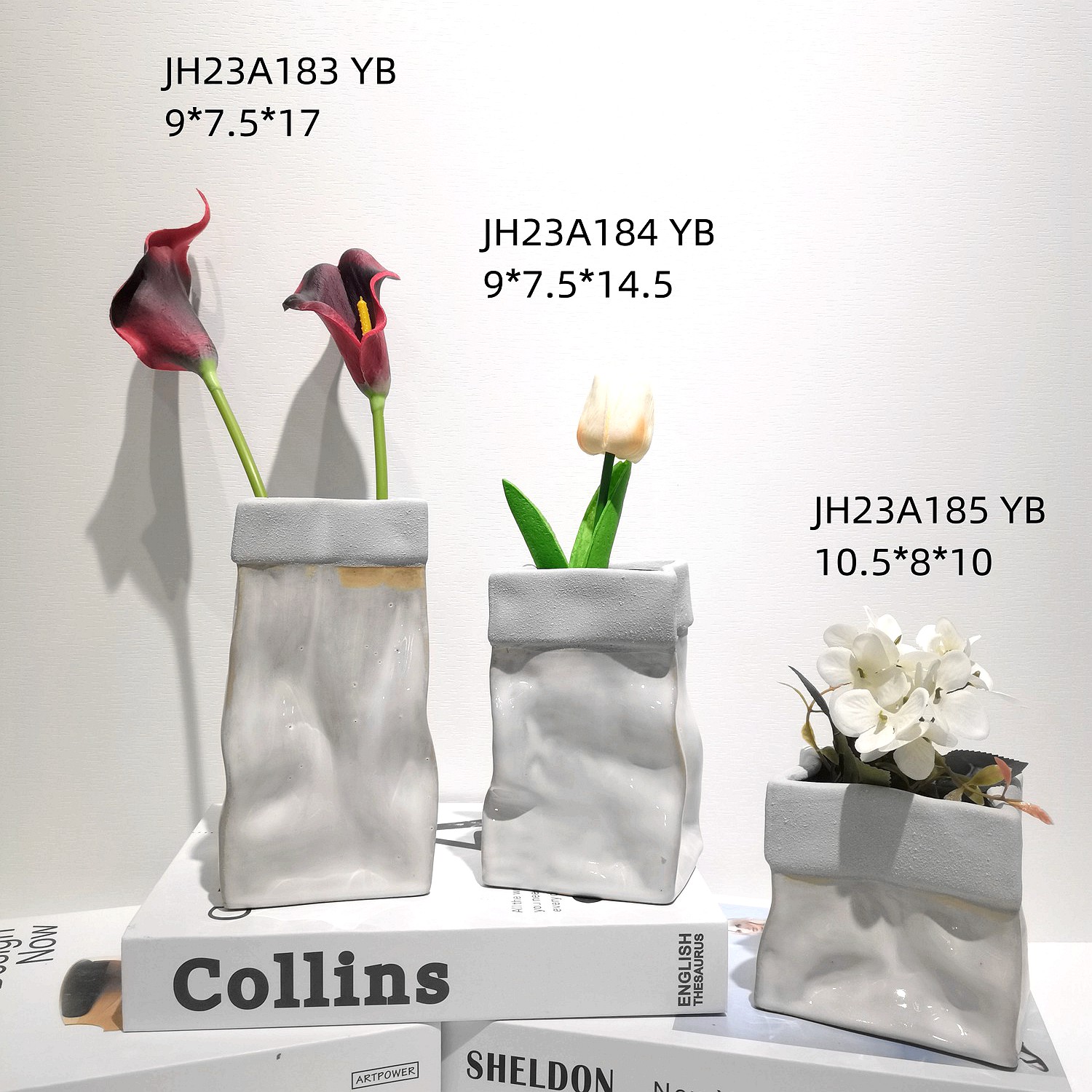 Vasen Weiß Falten Papier Tasche Keramik Dekor Wohnzimmer Blume Anordnung Blume Desktop Decor Home Decor 5
