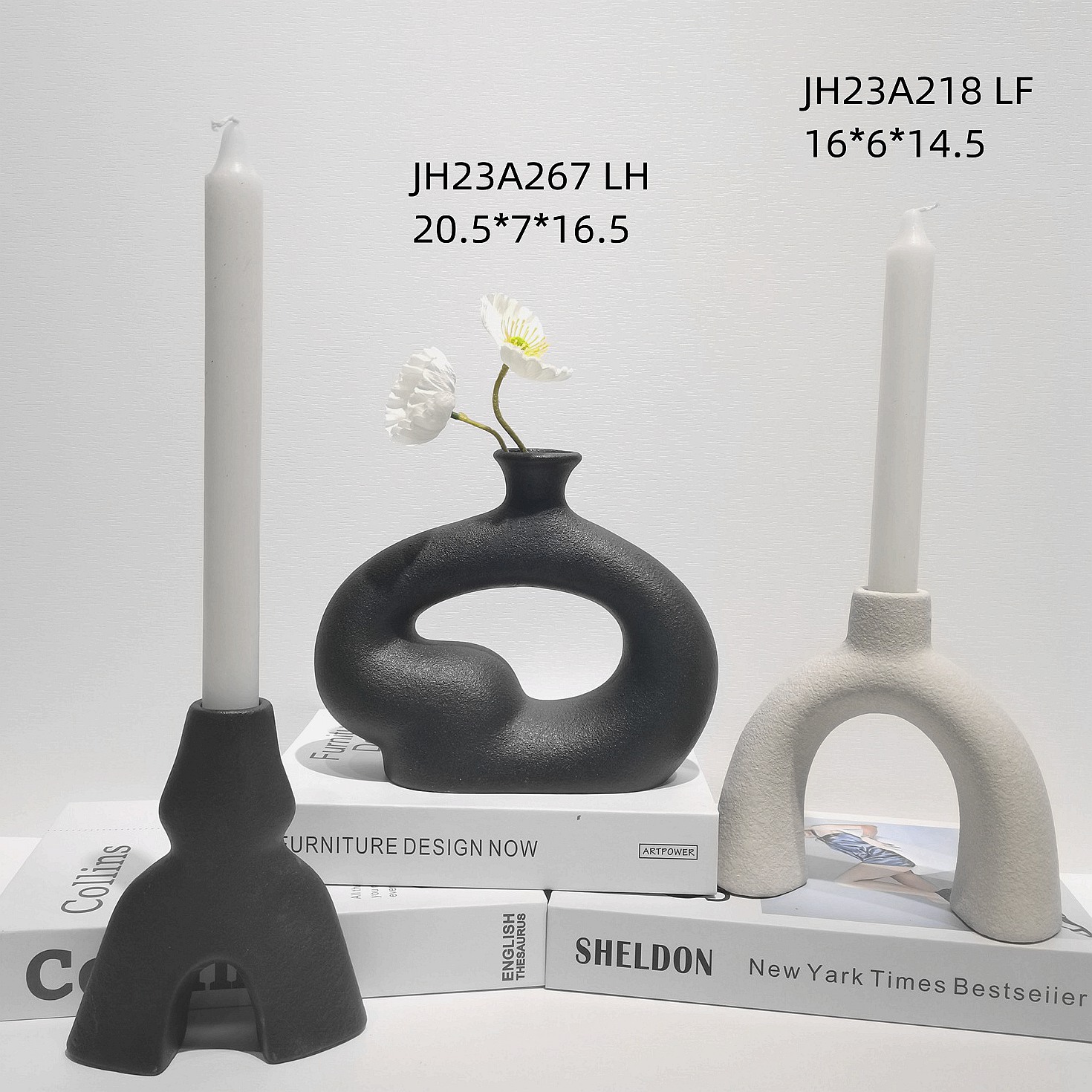 Jarrones Pampa triangulares blancos y negros de alta calidad, jarrones minimalistas nórdicos bohemios, florero geométrico de cerámica mate. 3