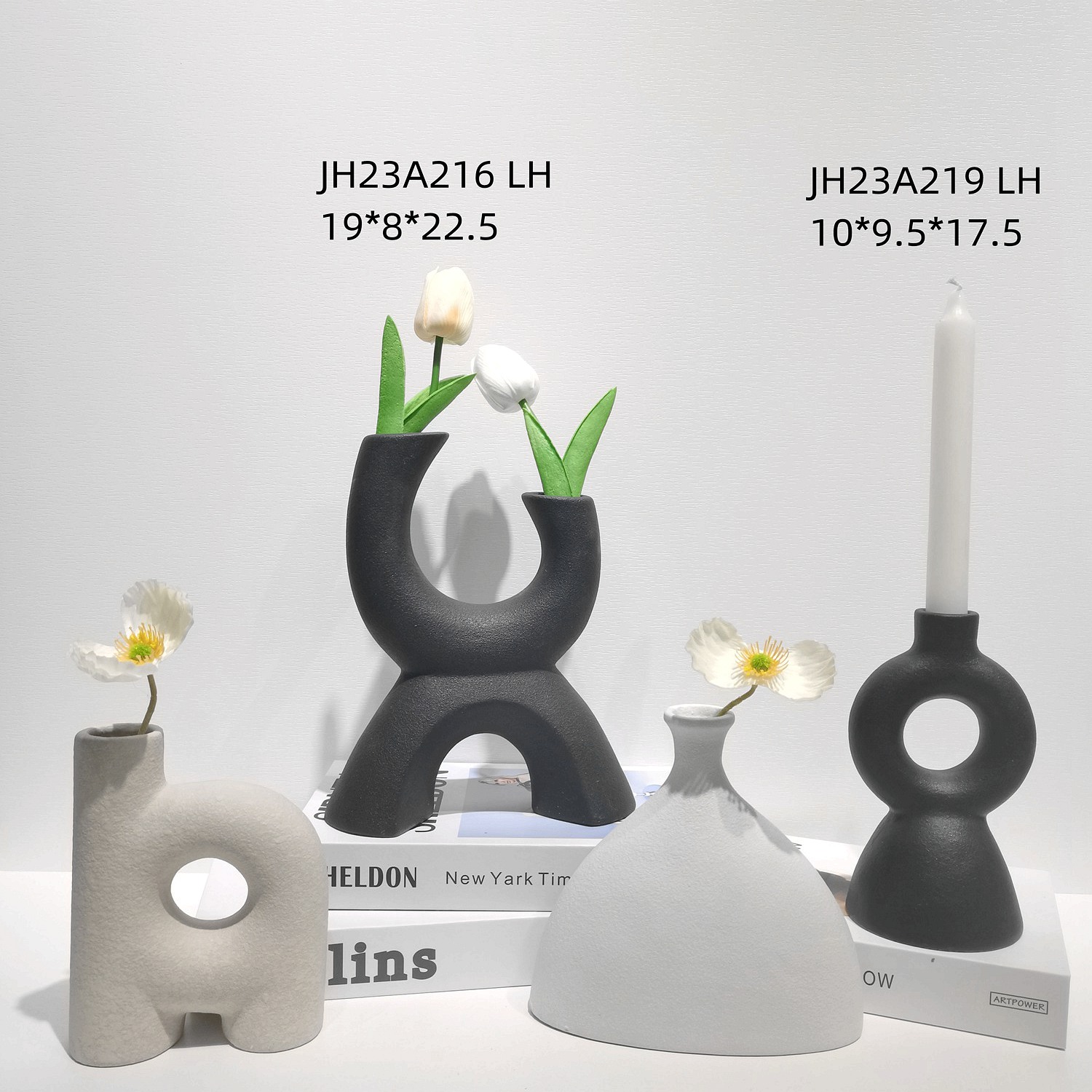 Jarrones Pampa triangulares blancos y negros de alta calidad, jarrones minimalistas nórdicos bohemios, florero geométrico de cerámica mate. 4