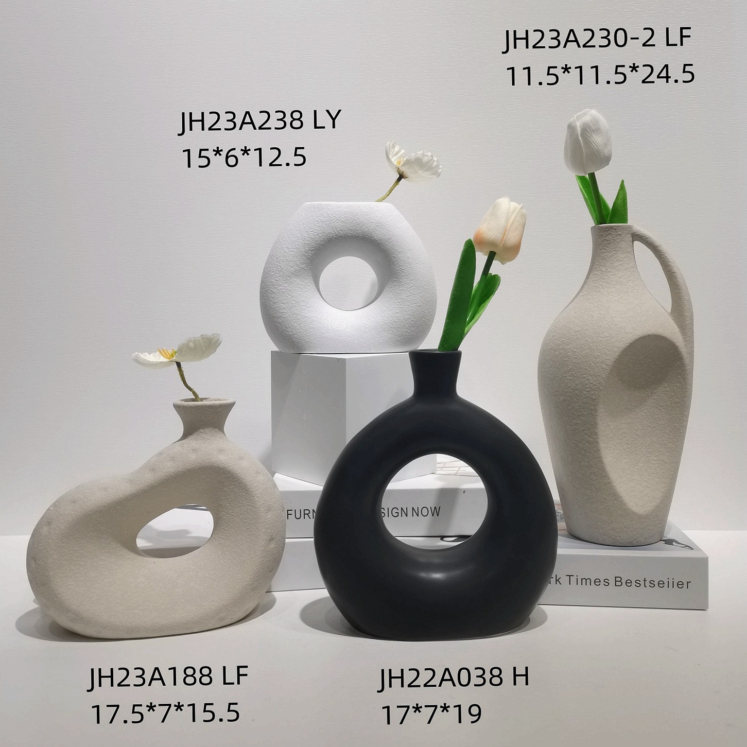 Jarrones Pampa triangulares blancos y negros de alta calidad, jarrones minimalistas nórdicos bohemios, florero geométrico de cerámica mate. 7
