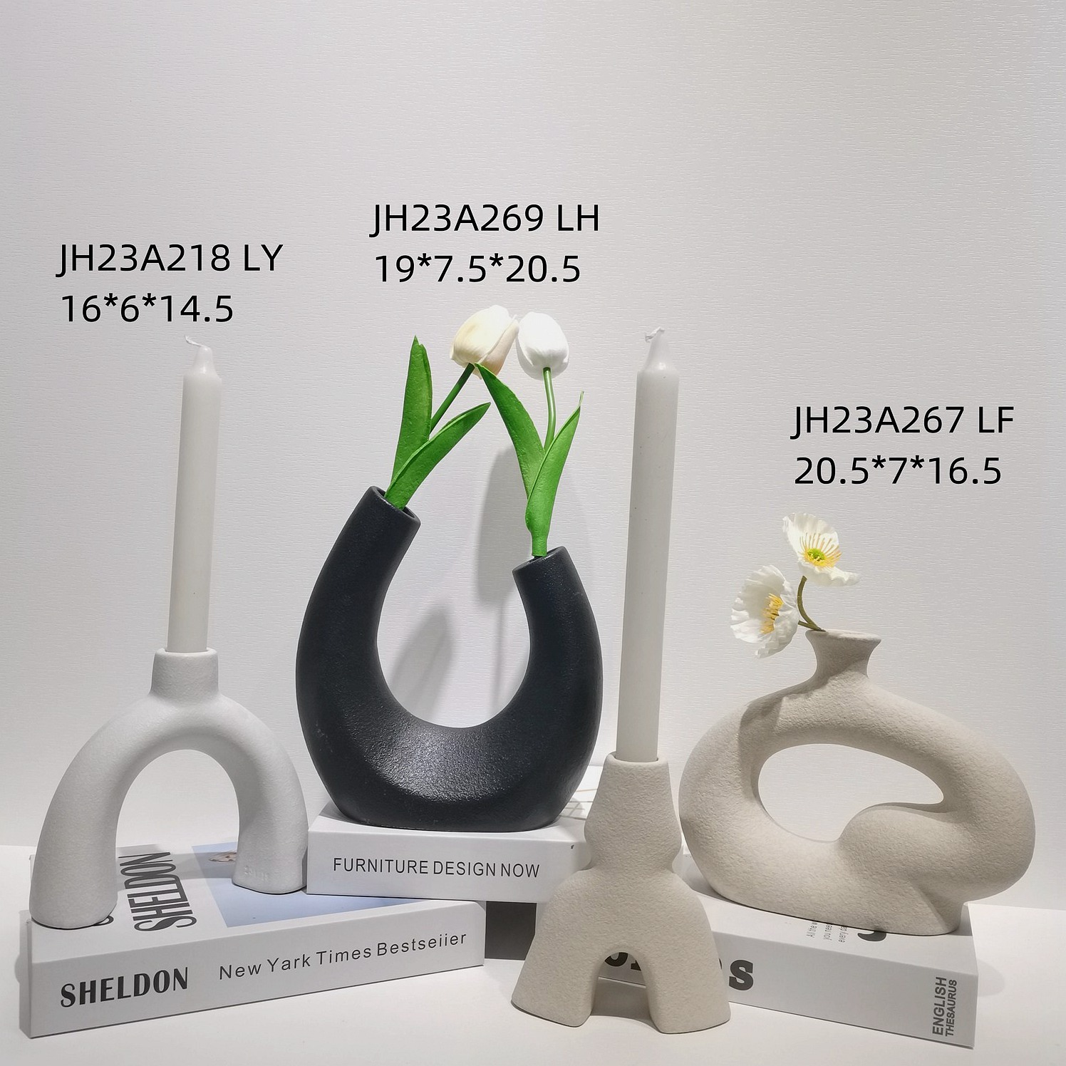 Jarrones Pampa triangulares blancos y negros de alta calidad, jarrones minimalistas nórdicos bohemios, florero geométrico de cerámica mate. 6