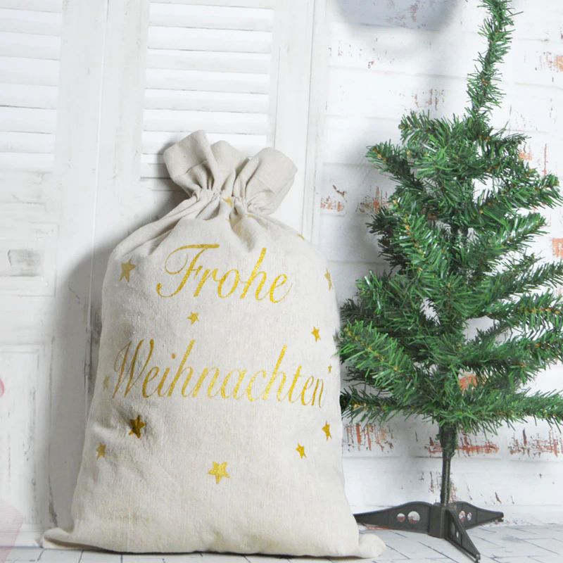 Bolsas de lino con cordón para Navidad, bolsas de arpillera para guardar dulces, galletas, pulseras, joyas, regalos de Navidad para niños 4