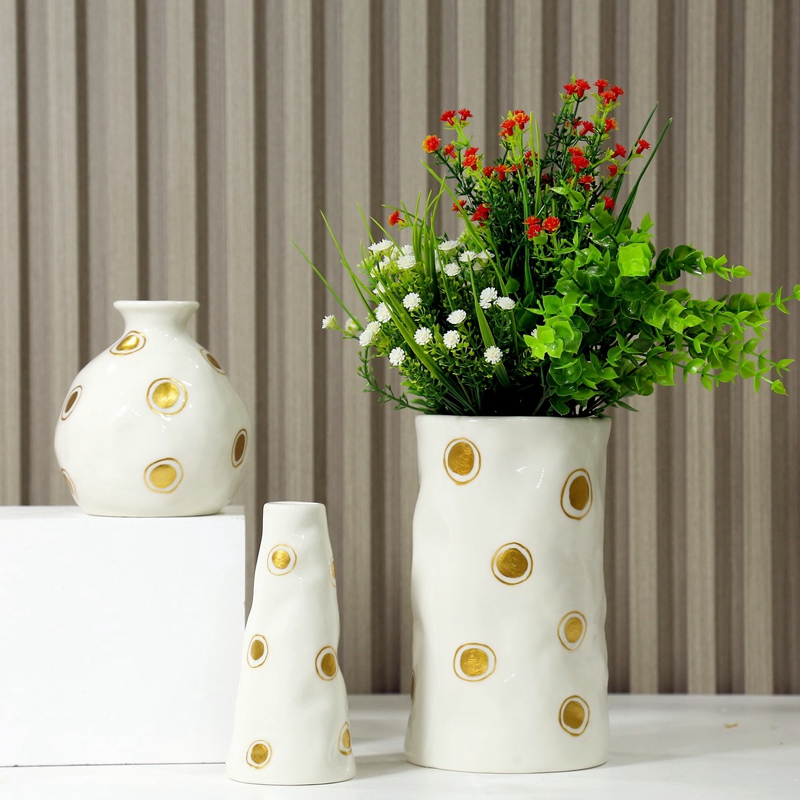 Kreative Keramikvase mit weißem Punktmuster, unregelmäßige Alien-Blume, Wohnzimmer-Desktop-Ornament, Heimvase, moderne Wohnkultur 6