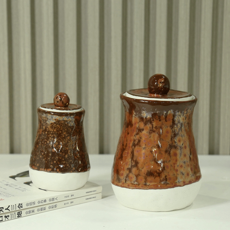 Jarrón de cerámica marrón con horno retro de estilo nórdico, flores secas rurales, decoración del hogar, rosas, regalos para el hogar. 7