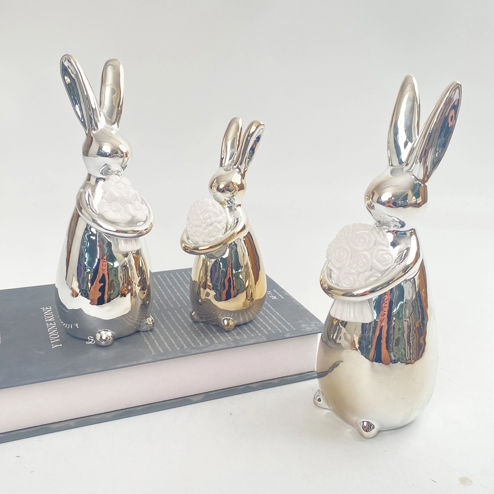 Estatua de cerámica creativa de conejo abrazable para mesa de primavera, decoración de Pascua para el hogar 1